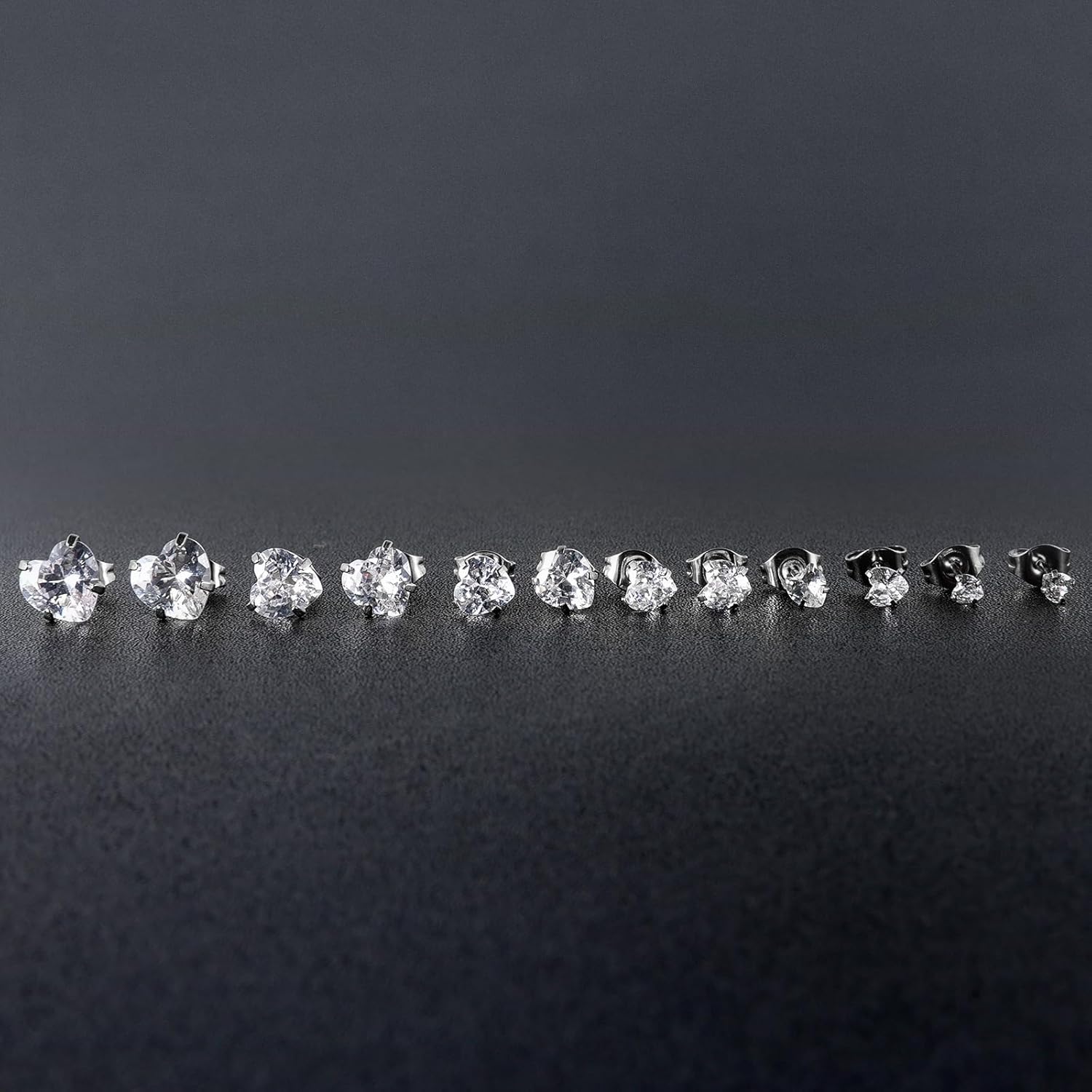 6 Pairs Surgical Stainless Steel Screw back Stud Earrings, 18K Gold Plated Heart Star Square Princess Cut Round Cubic Zirconia CZ Stud Earrings Set - Image 2