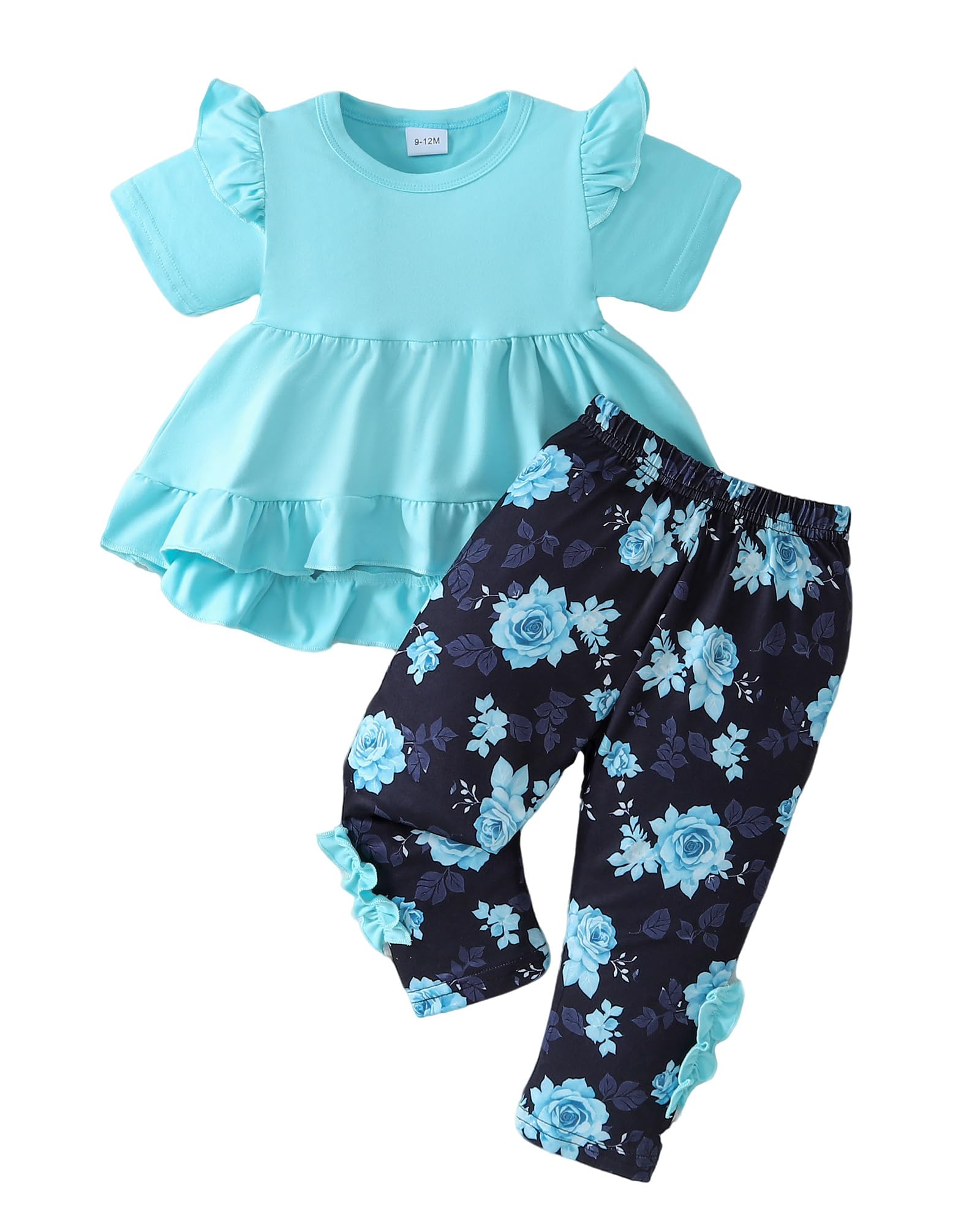 Weebaby Baby Girl Clothes Infant Toddler Girl Clothing Ruffle Shirt High Low Top Floral Allover Pant Little Girls Clothes