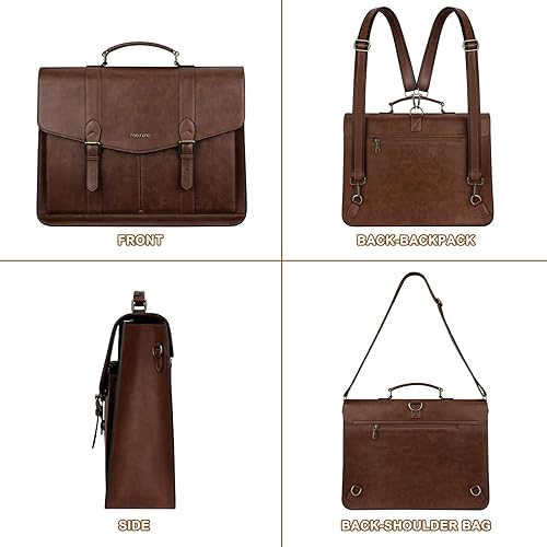 Miniatura 7 de MOSISO Bolsa para laptop 3 en 1, mochila para laptop, 15.6 pulgadas, estilo vintage, de piel sintética, con compartimento para laptop, bolsa de