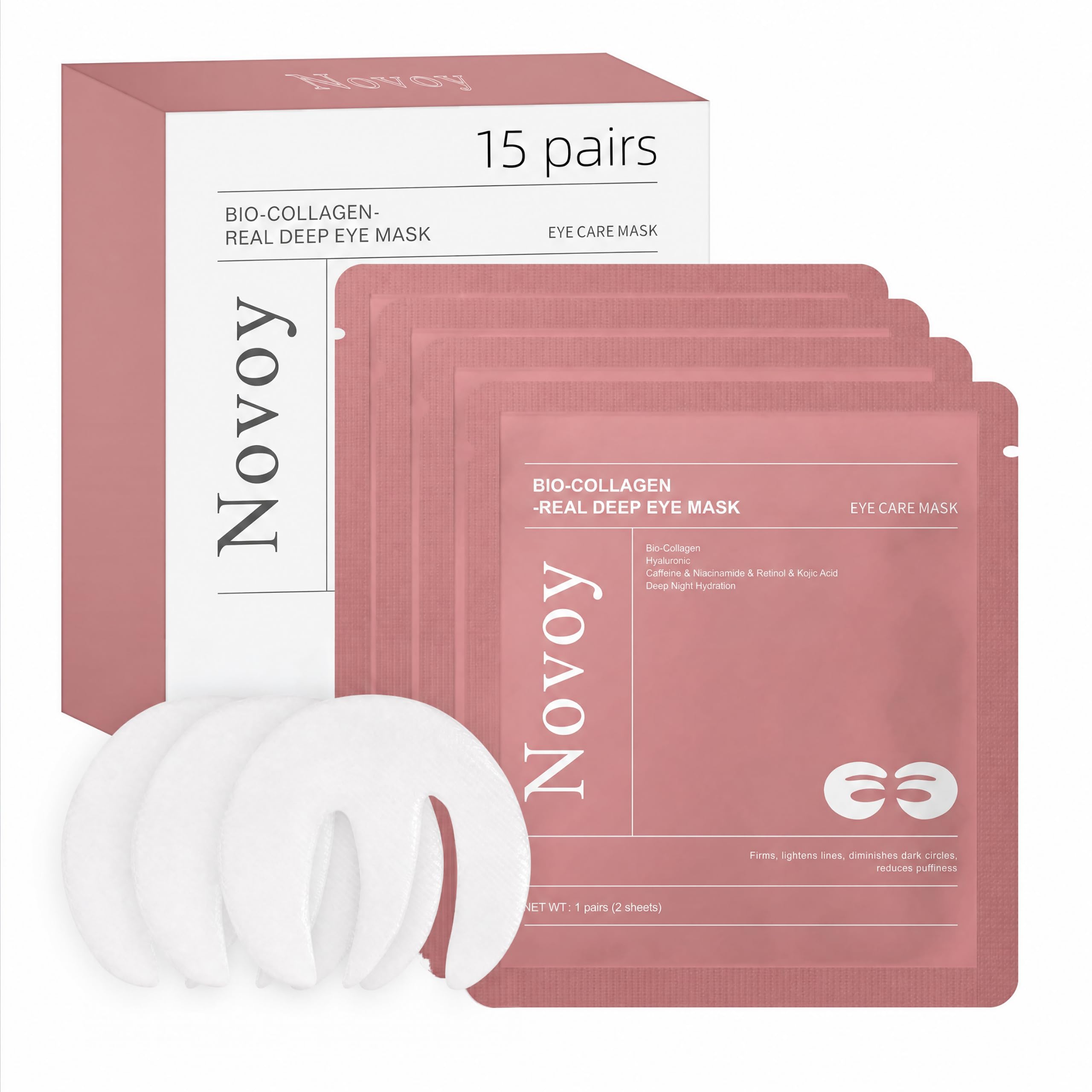 Novoy Bio-Collagen Real Deep, Nachtpflaster mit Retinol, 6-in-1 für Augenringe, Taschen und Falten, 2 % Koffein + Hyaluronsäure + Niacinamid, koreanische Maske P
