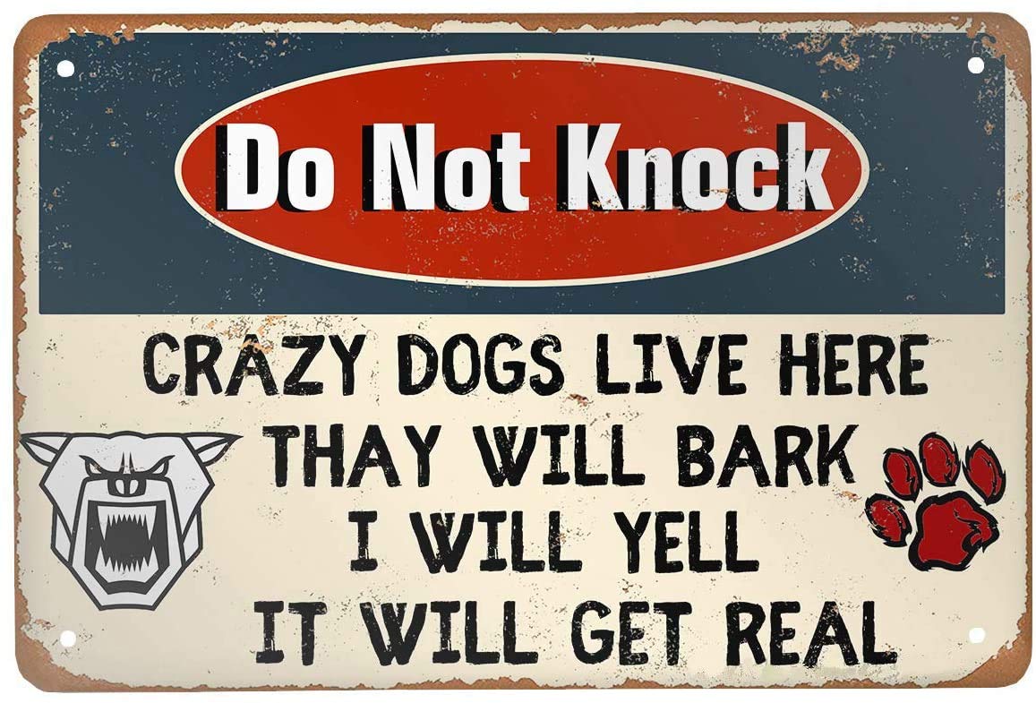 ILYIBGO Do Not Knock Crazy Dogs Live Here for Home Coffee Vintage Metal Tin Sign for Men Women,Wall Decor for Bars,Restaurants,Cafes Pubs,12x8 Inch