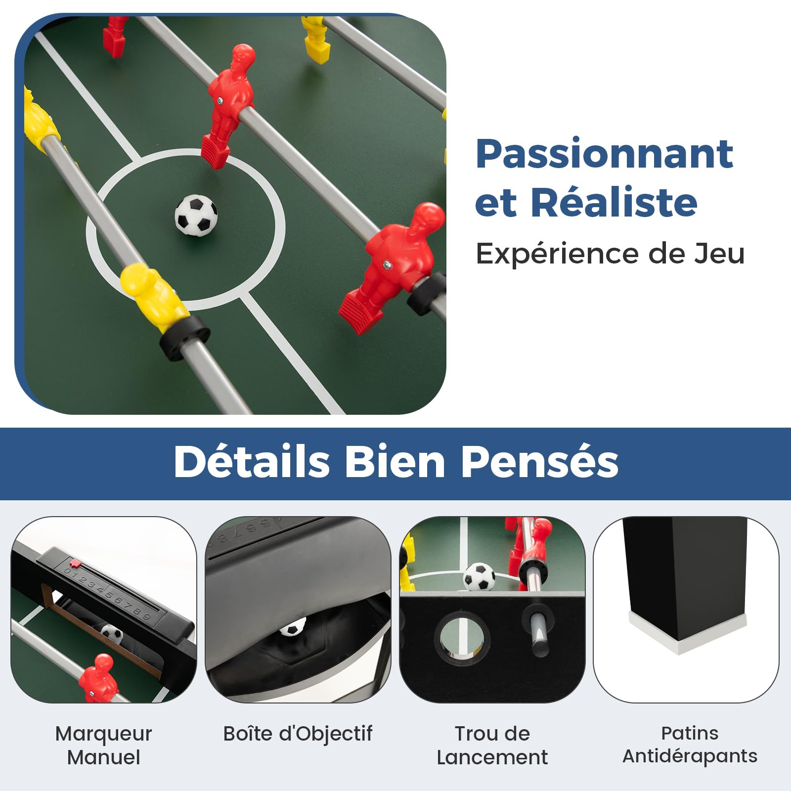 COSTWAY 4 en 1 Table de Baby-Foot avec Billard & Hockey & Tennis, Table Multijeux Empilable avec Marqueur Manuel, Jouet d'arcade pour Fête Bar Salle de Jeux, Accessoires Inclus, 125x97x83cm