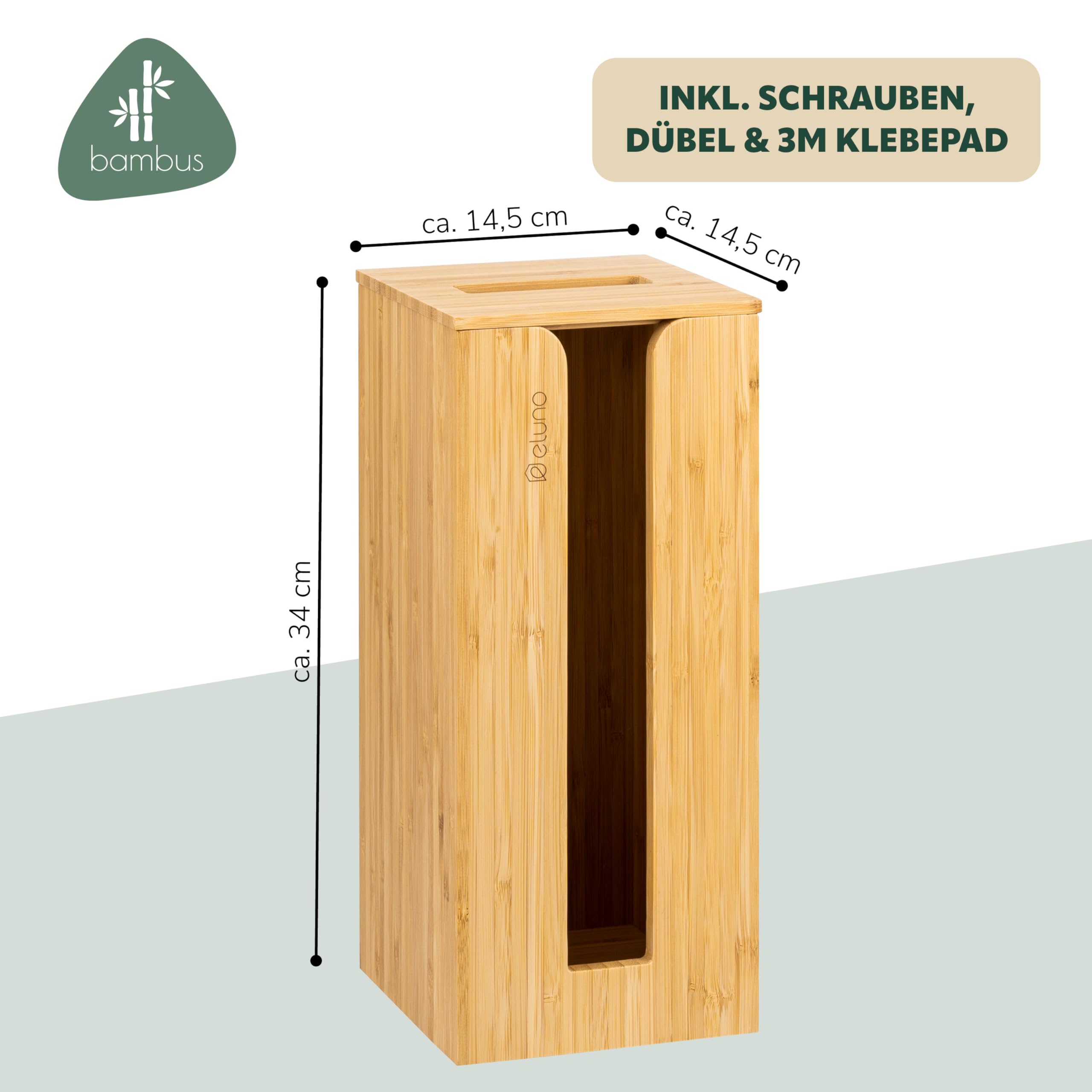portarotolo eluno per 3 rotoli di ricambio in bambù dal design naturale, portarotolo con coperchio e ripiano, portarotolo facilmente ricaricabile, portarotolo da incollare o forare