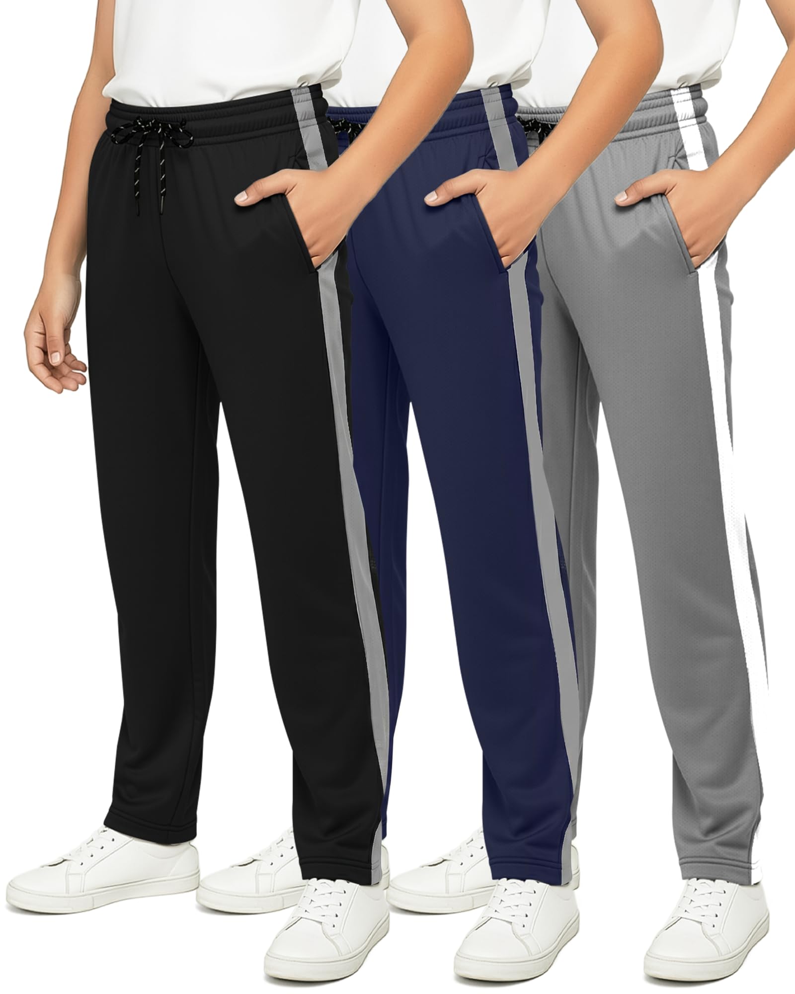 3 Pack Boy's Mesh Open Bottom Sweatpants Athletic Track Pants Teens Kids