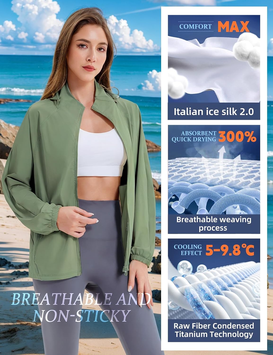 Women's UPF 50+ Sun Protection Jacket Cooling Sun Shirt Lightweight Athletic Hoodie with Zipper Pockets Outdoor - Image 4