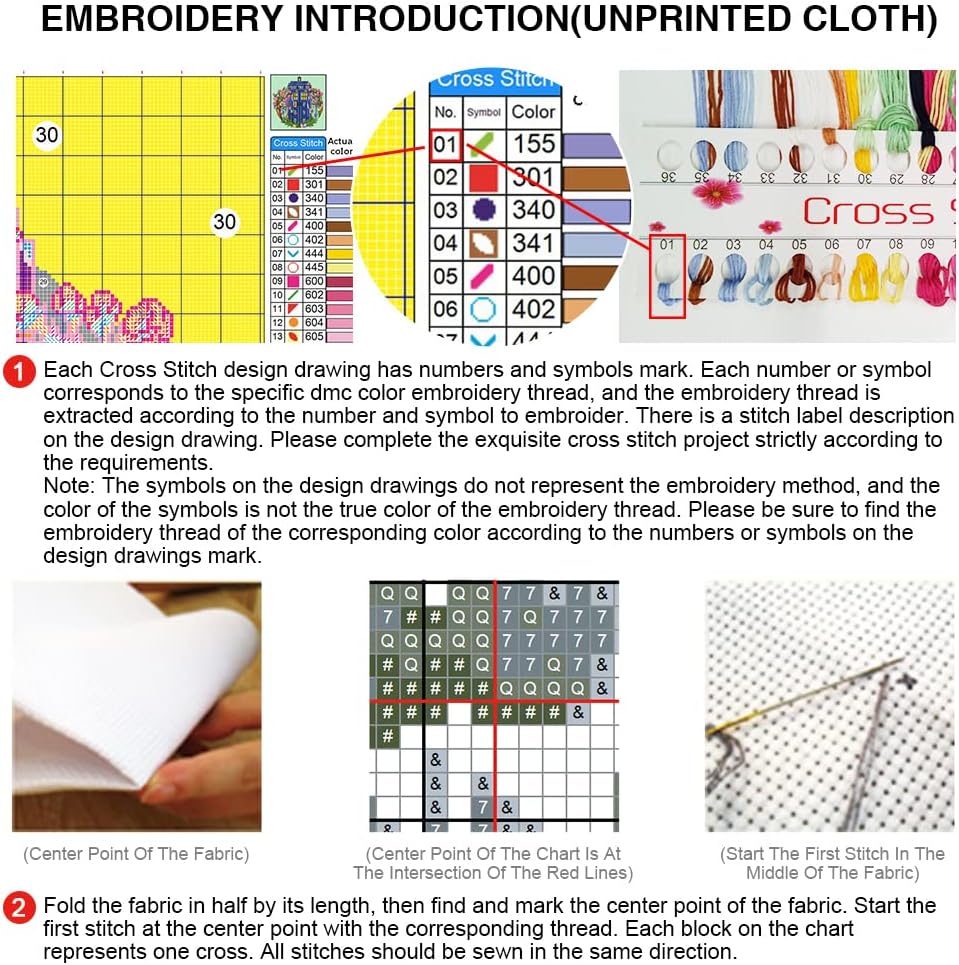 18CT DIY Counted Cotton Thread White Cross Stitch Kit 19.69x19.69in - 2 Strands Single Full Stitch 4cm White Edge DIY Embroidery Fabric Kit