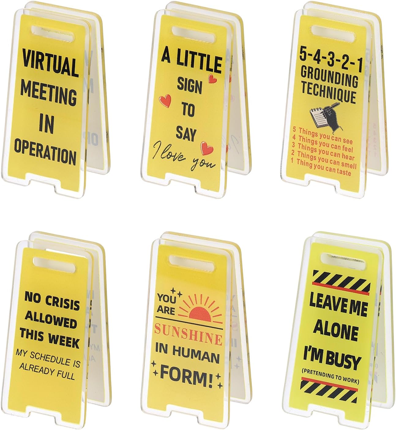 PATIKIL 6Pcs Funny Note Holder Clips, Acrylic Humorous Desk Sign Sticky Note Holder for Office Gifts Coworkers Employees Friends, Yellow Virtual Meeting Set-13