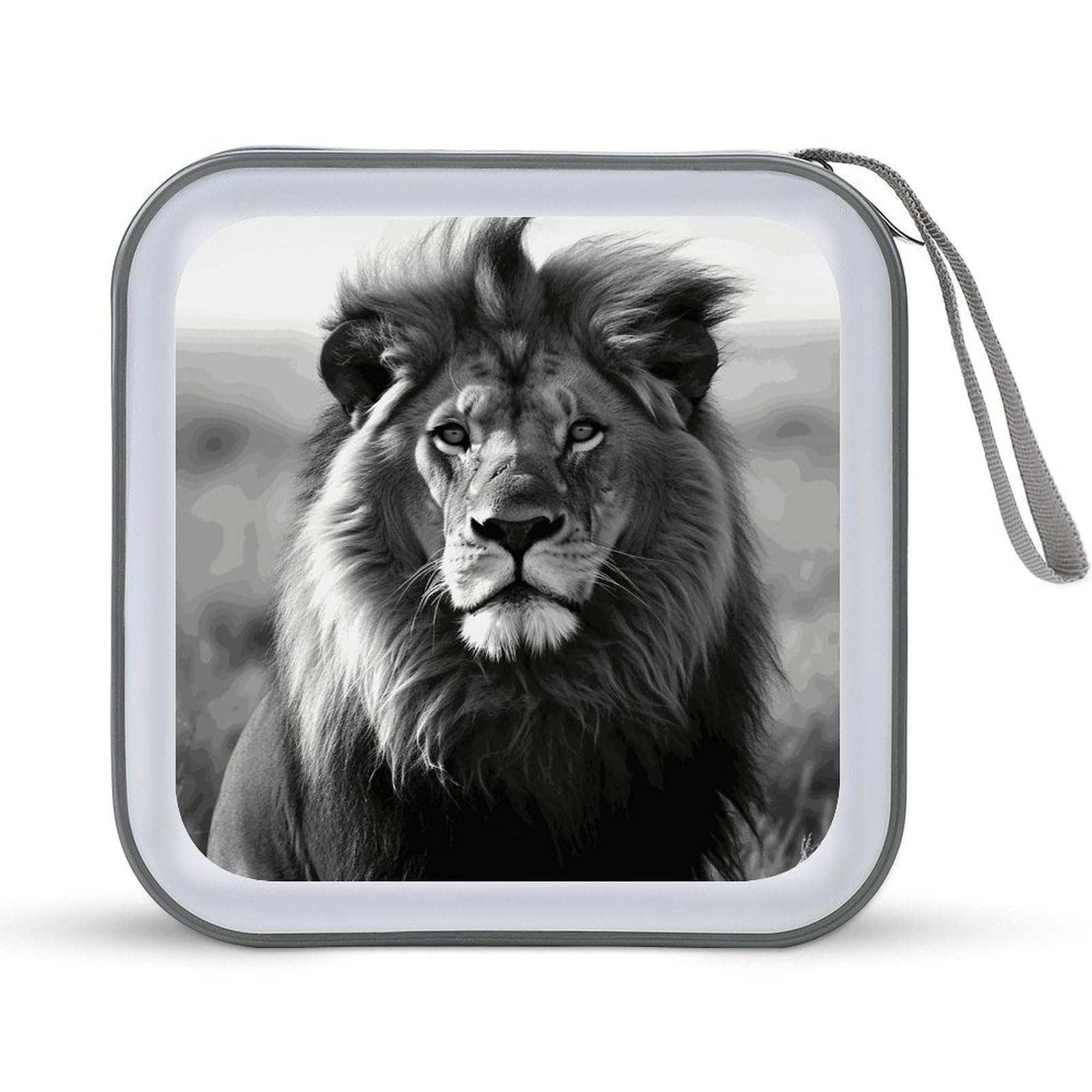 VstaDank African Lion Black And White CD Case with Hand Strap Lightweight DVD Wallet Holder 40 Capacity CD/DVD Case Wallet Protective CD Wallet CD/DVD Portable Storage Binder for Car Home Office