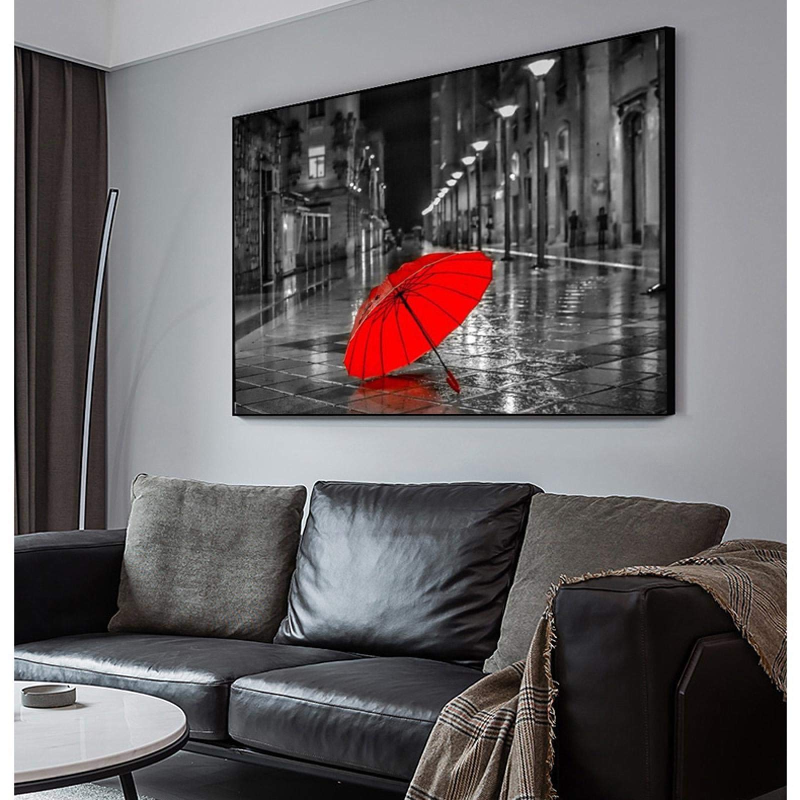 Affiches et impressions rue rouge parapluie abstrait peinture sur toile murale 60x80cm