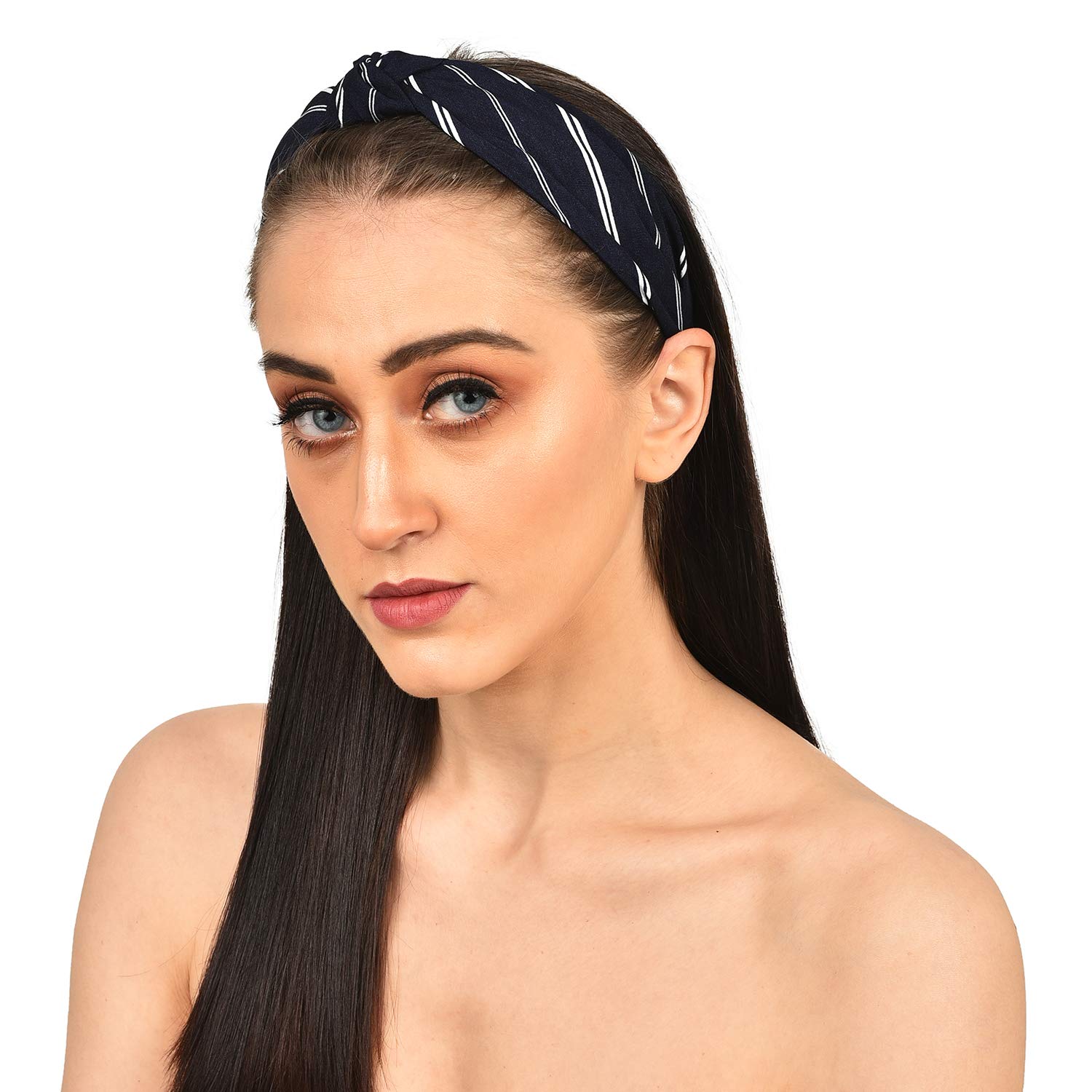 Vogue Hair Accessories Solid Fabric Knot with Stripes Plastic Hairband Headband for Girl and Women (Combo_Red_Blue_Set_2) - Image 4 thumbnail