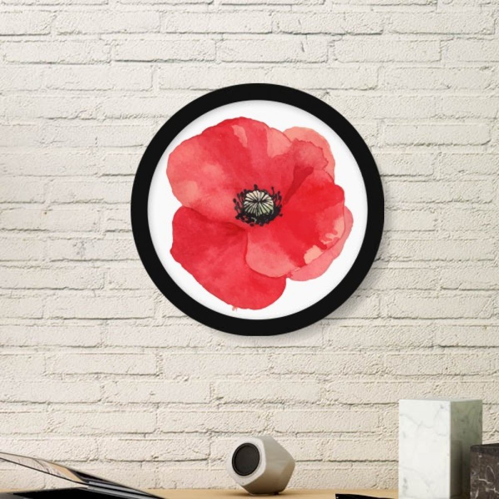 Aquarelle fleur rouge pavot peintures et stickers muraux pour cadre photo rond noir