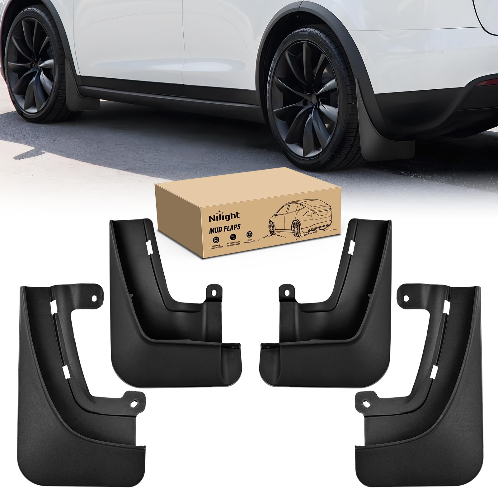 Nilight four-piece mud flaps splash guards for Tesla Model X