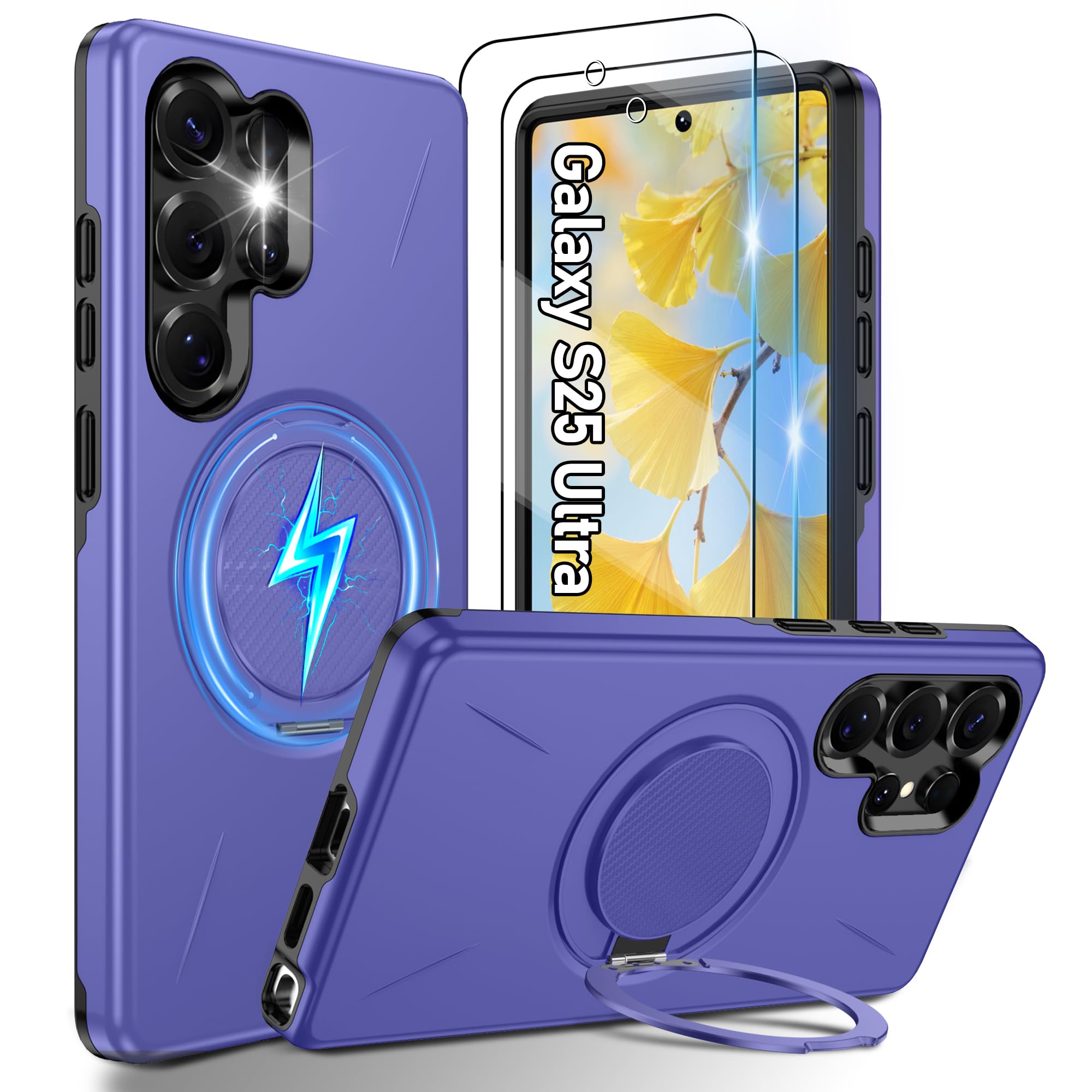 Gritup für Samsung S Serie Gehäuse [Kompatibel mit MagSafe Zubehör]: 2 Stück HD-Bildschirmschutz, eingebauter Kickstand, Dual Layer Stoßdicht, Kamera Guard, Samt Touch