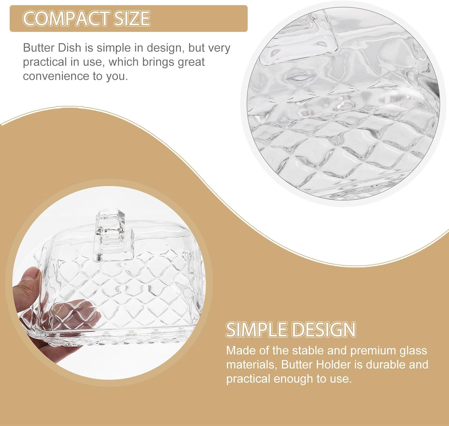 Glass Butter Dish with Lid Kitchen Butter Holder and Cheese Storage Box for Home Restaurant and Dessert Shop Use Food-safe Glass Container for Clean and Cheese Preservation