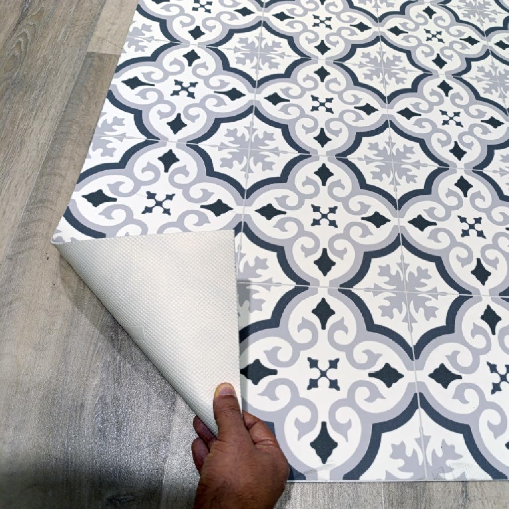 Alfombra Vinílica Hidráulica, Distintos Tamaños, Elegante, Diseño y Resistencia para Tu Espacio,Cocina, salón Comedor, Suelo PVC (80X200 CM, Estrella Gris)