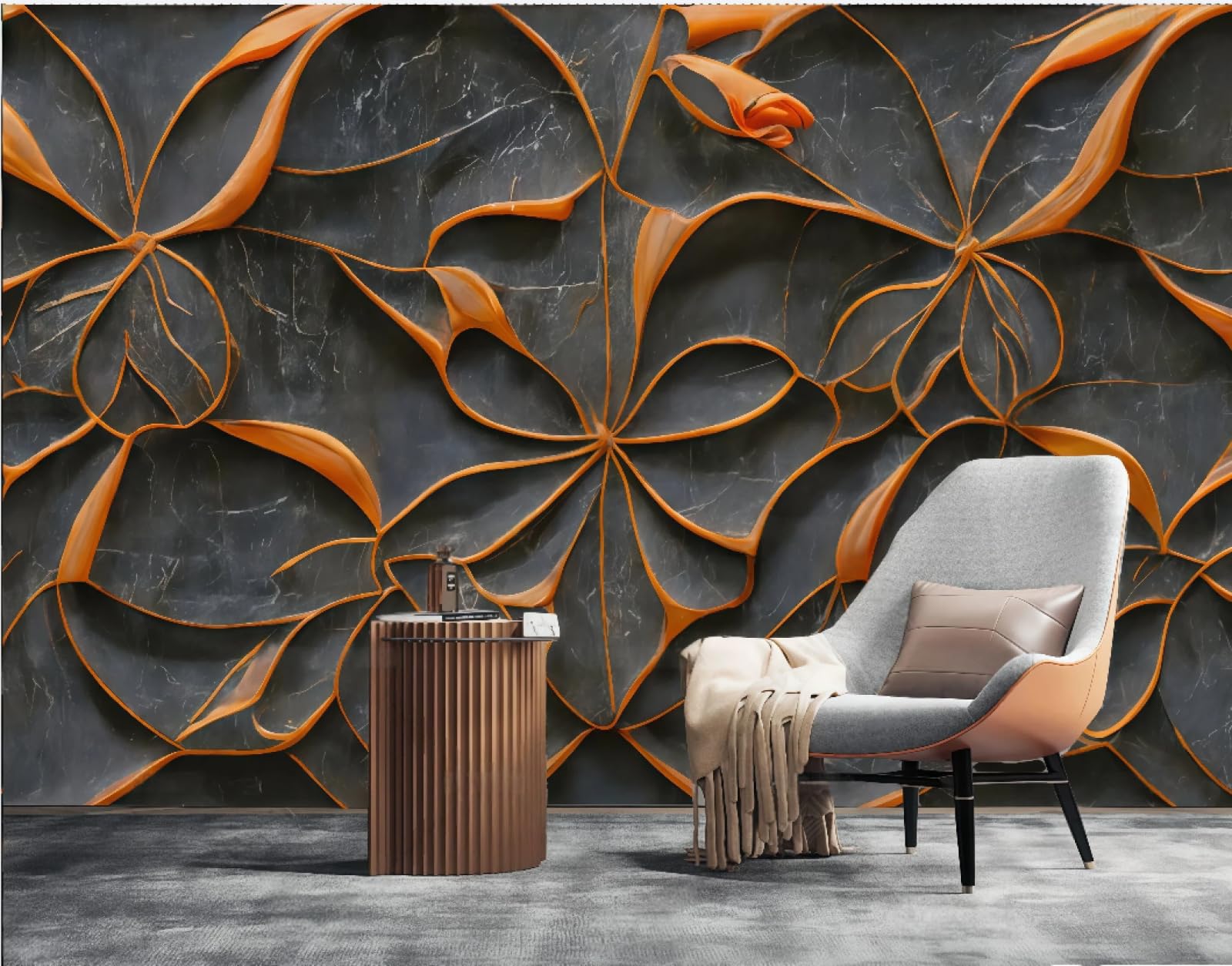 Tapeta trójwymiarowa abstrakcyjna pomarańczowa rzeźba w skale relief marmurowy wzór TV sofa tło tapeta ścienna salon restauracja kawiarnia mural, 3D, 200 x 140 cm