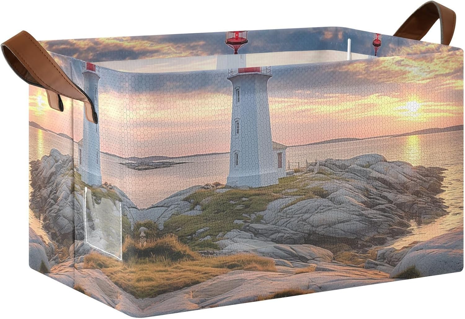 Lighthouse Seaside Landscape Rectangle Storage Basket Waterproof Foldable Kid Toy Box with Handles for Shelves Closet Office