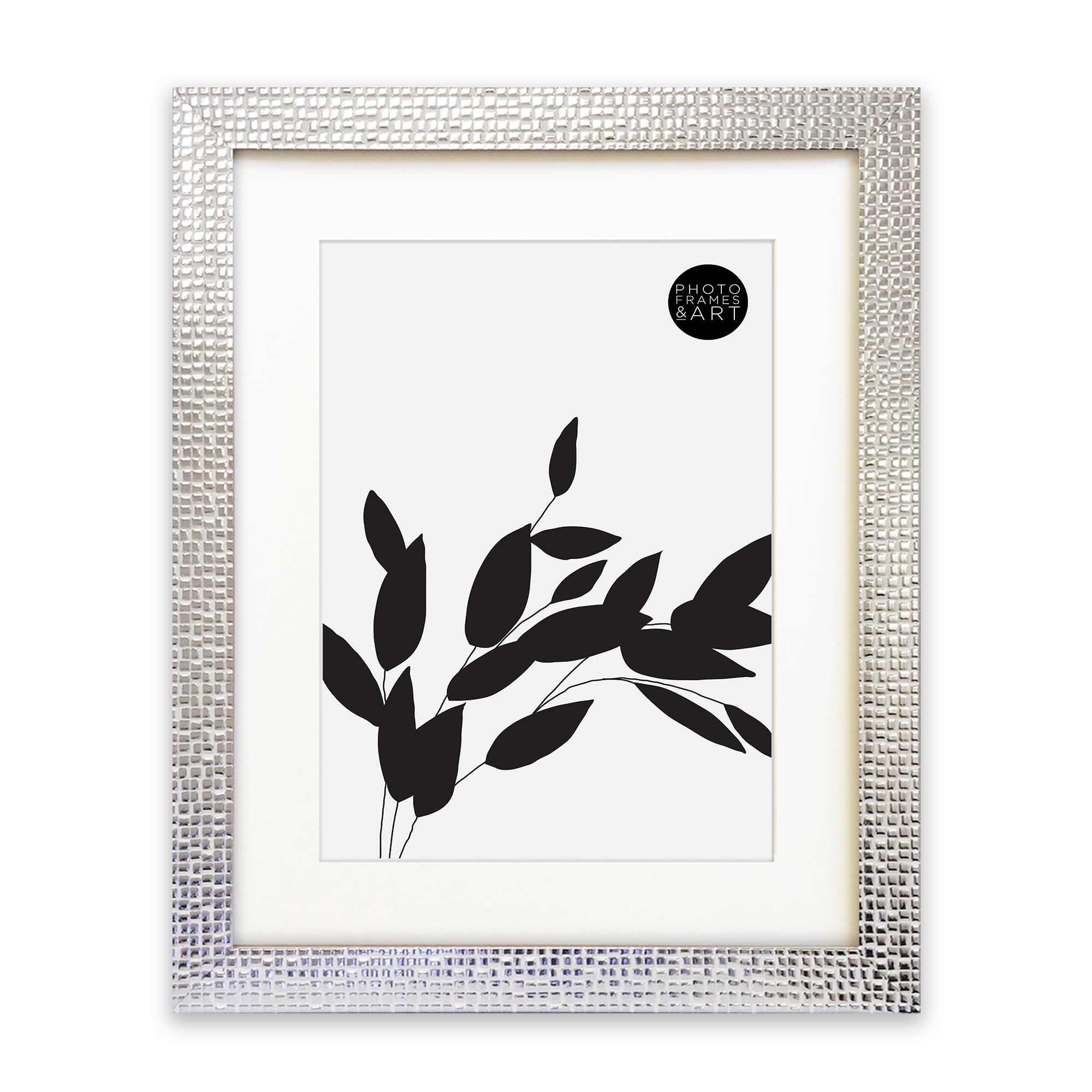 pf+a REAL GLASS Silver Mosaic Effect 14x11 For 10x8 Picture Frame - 10x8inch Photo Frame With Mount Wall Mounting Portrait & Landscape