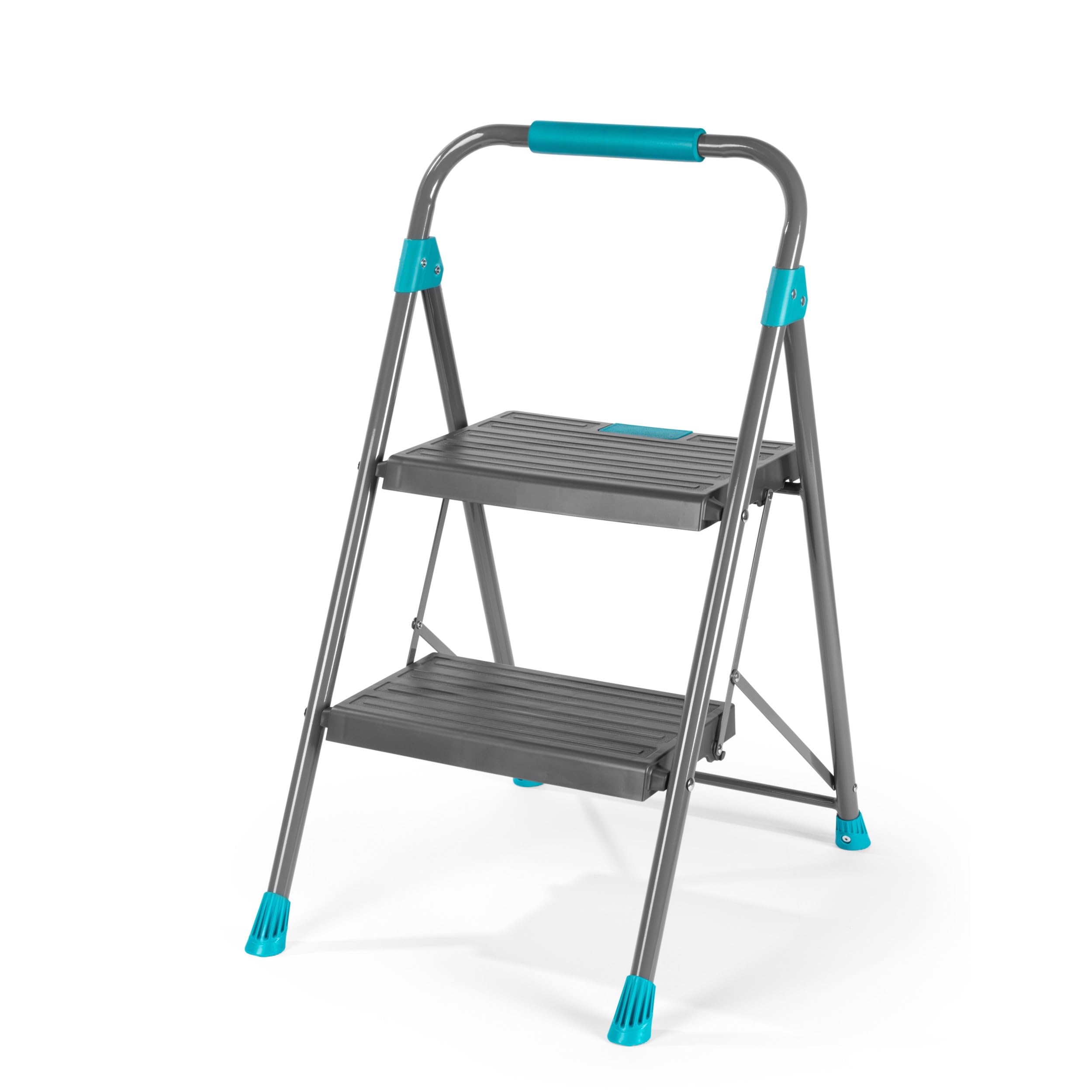 Beldray Easy-Fold 2 Step Ladder – Sturdy Folding Step Ladder with Wide Non-Slip Steps, Anti-Slip Plastic Feet, Cushioned Foam Handle, Push-to-Fold Locking System & Strong Steel Frame for Home Safety