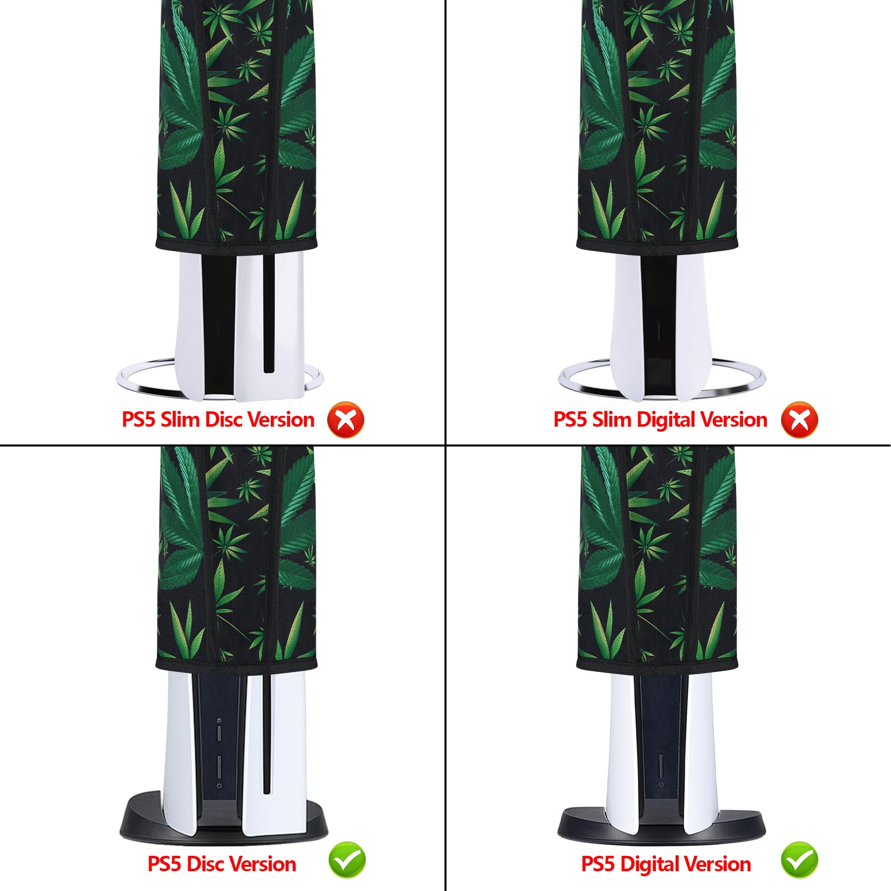 PlayVital Staubhülle für ps5,Staubschutze Hülle Spritzwasserdichte Tasche,Schutzhülle Abdeckung Case für PS5 Konsole Digital Edition&Regular Edition(Grünes Unkraut) - 3