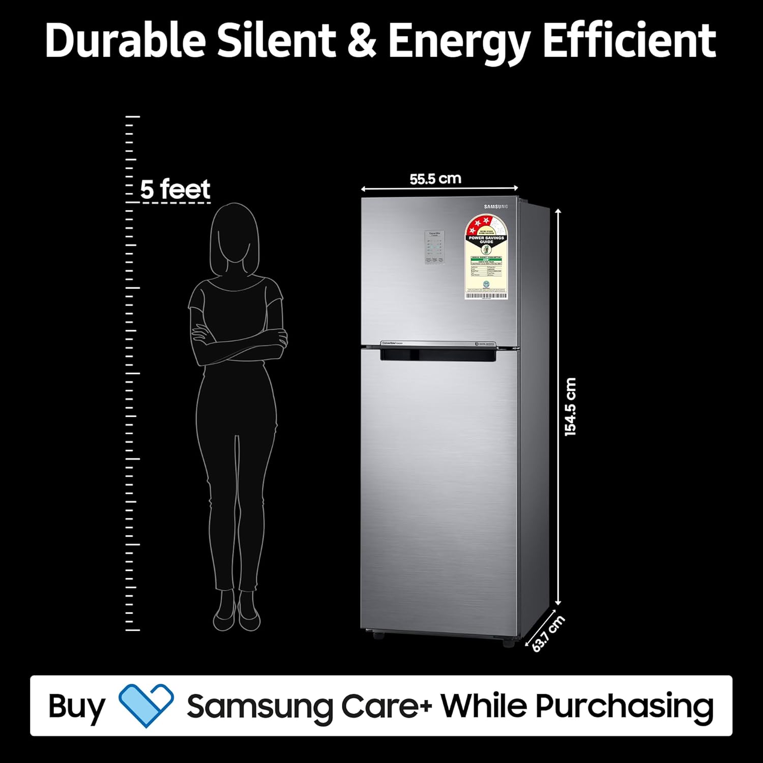 Samsung 236 L, 3 Star, Convertible, Digital Inverter with Display Frost Free Double Door Refrigerator (RT28C3733S8/HL, Silver, Elegant Inox) - Image 6