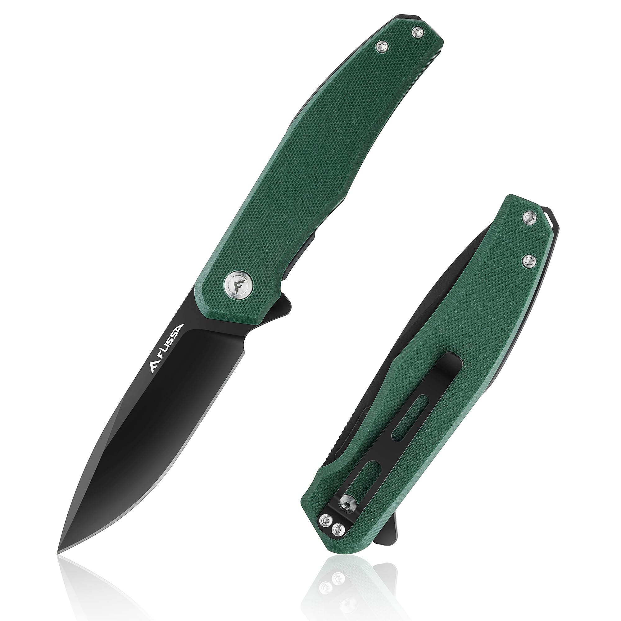 FLISSA Folding Pocket Knife, 4.5" G10 Handle EDC Knife with D2 Steel Blade, Liner lock and Pocket Clip, Tactical Knives for Men Women, Uesd for Outdoor, Survival, Hunting and Camping (Green)