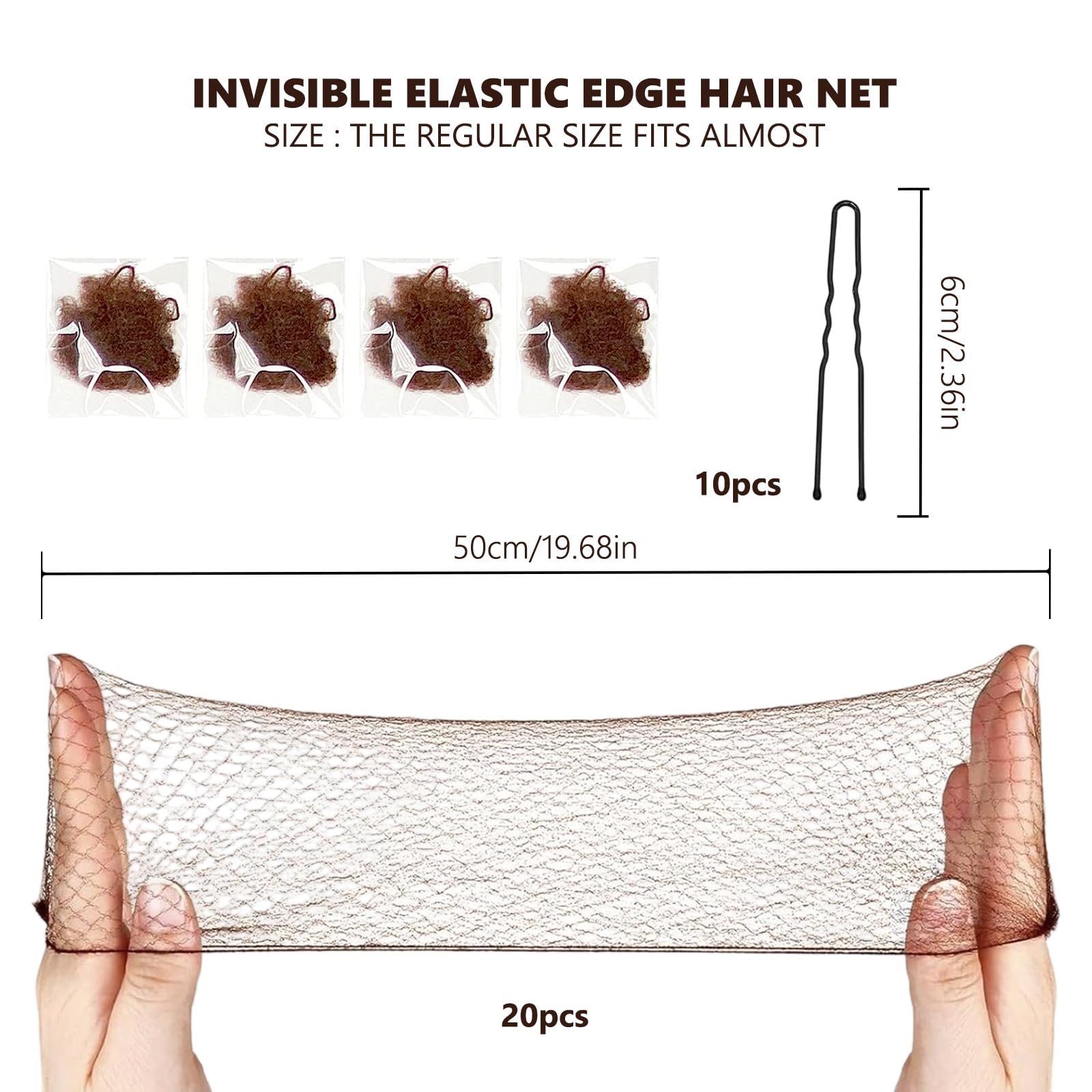 Redecillas de Pelo Invisibles de Nylon, Horquillas de Pelo U, 30 Piezas, para Camarera, Enfermera, Bailarinas, Azafatas (marrón)