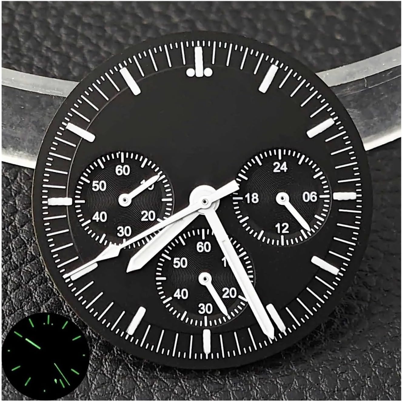 1Pcs Chronograph Dial 32.5mm Green Luminous Watch and Pointer Suitable for Vk63 Movement Replace Accessories