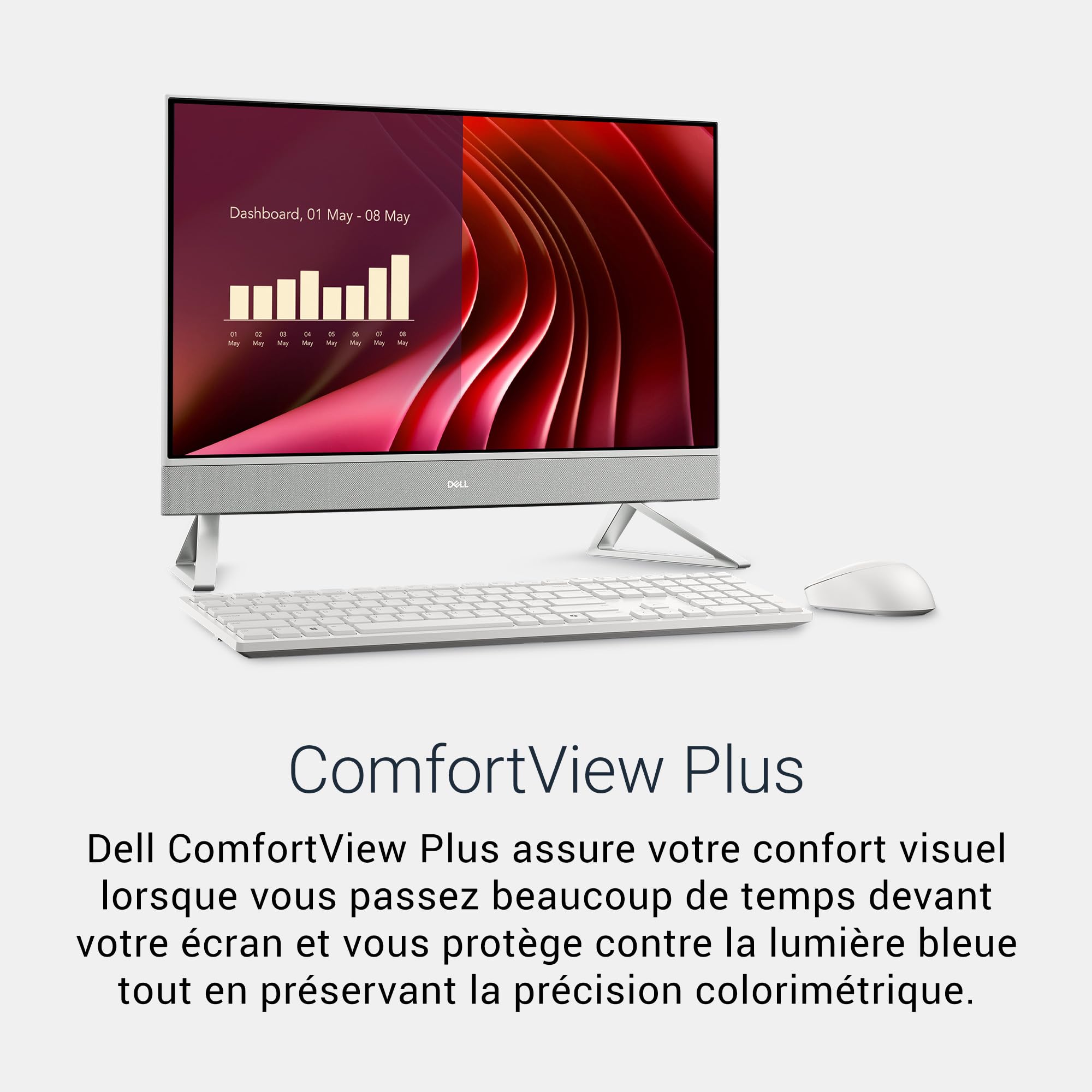 Dell 24 Tout-en-Un EC24250 Ordinateur Bureau 23,8" FHD IPS, Intel Core i5-1334U, Intel Iris XE, 16 Go RAM DDR5, 512 Go SSD, Windows 11 Home, Wi-FI 6E, Clavier & Souris sans Fil AZERTY - Argent