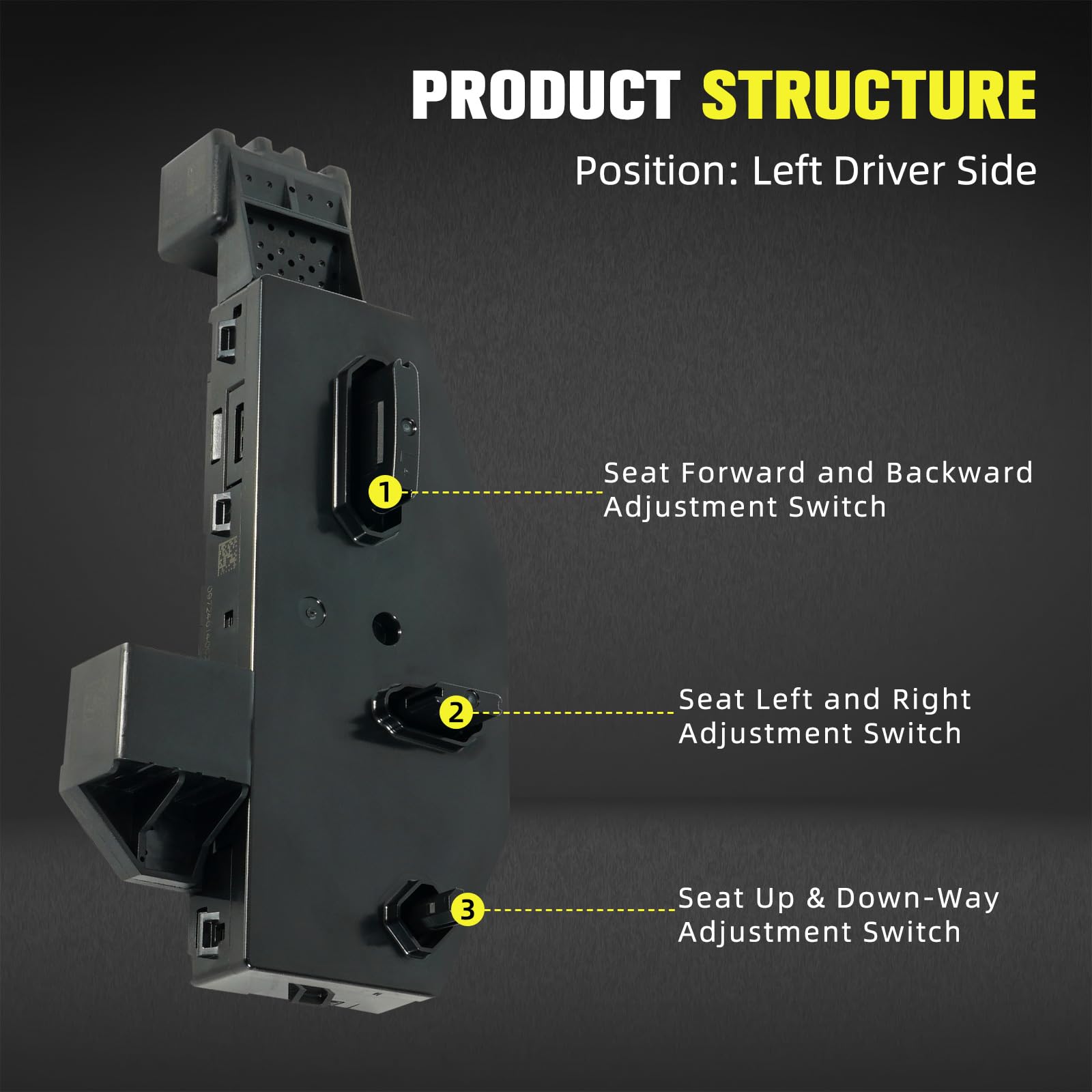Interruptor de asiento eléctrico 23247095 compatible con Chevy Silverado Suburban Tahoe Corvette GMC Sierra Yukon XL 2014-2016, Cadillac 2013-2020, interruptor de ajuste del asiento izquierdo
