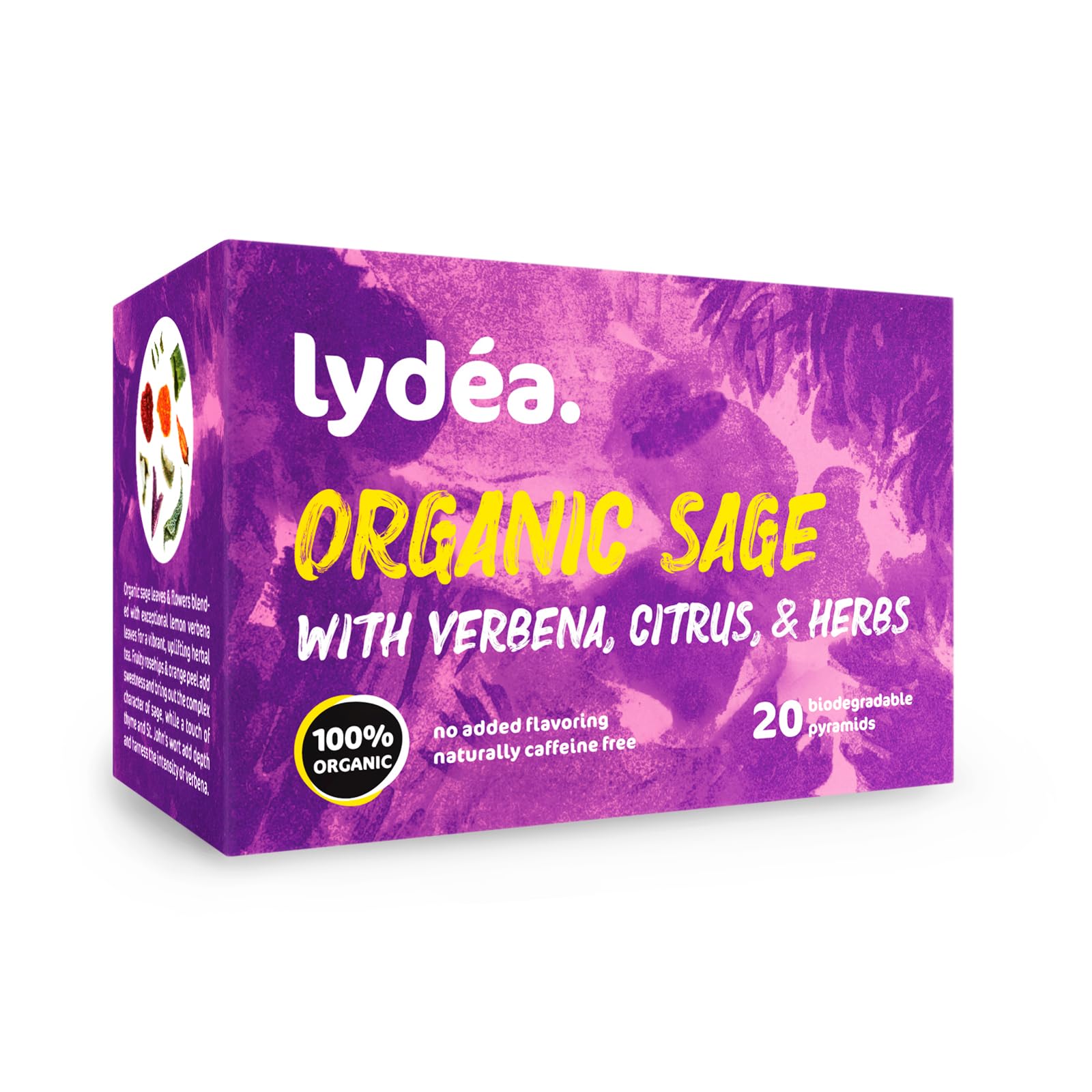 Lydea Tisane bio, sauge avec verveine, agrumes et herbes, 60 pyramides, lot de 3 [3 x 20 pyramides]