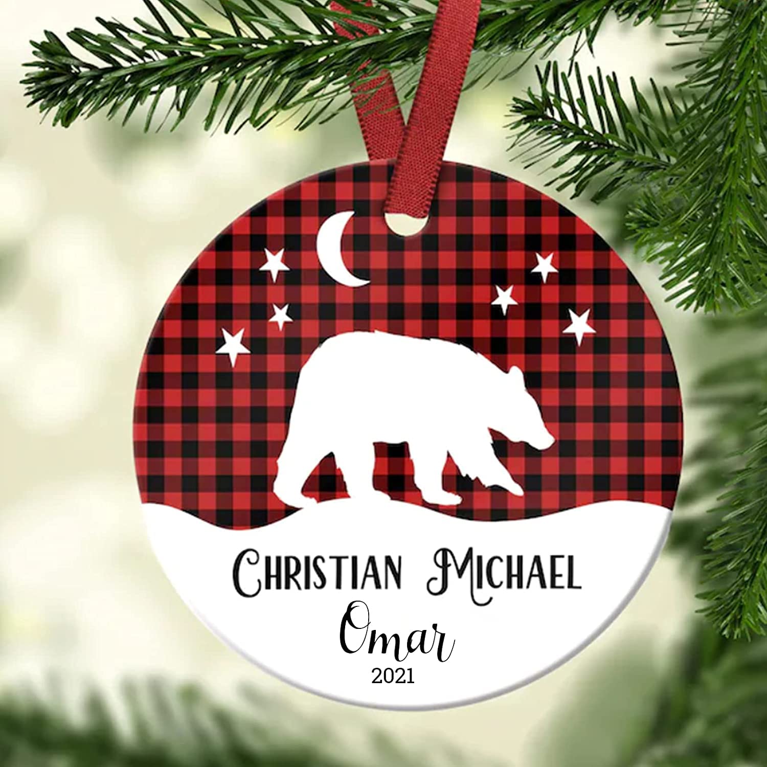 Buffalo Plaid Baby Bear Christmas Ornament, Baby's First Christmas Ornament Personalized Christmas Ornament Baby's First Christmas Keepsake