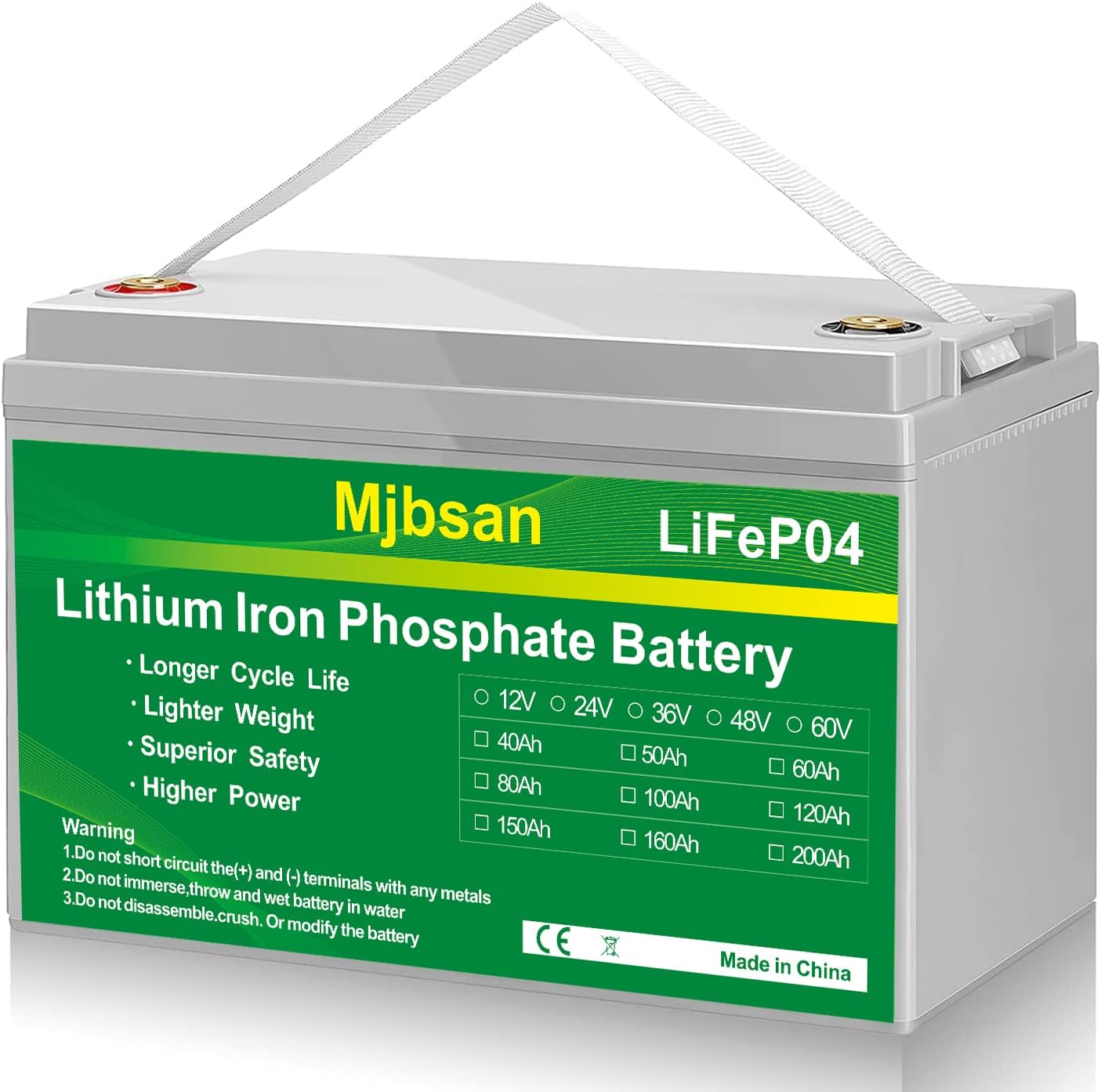Mjbsan Batteria al litio LiFePO4 12V 100Ah, oltre 7000 batterie a ciclo profondo, ideale per