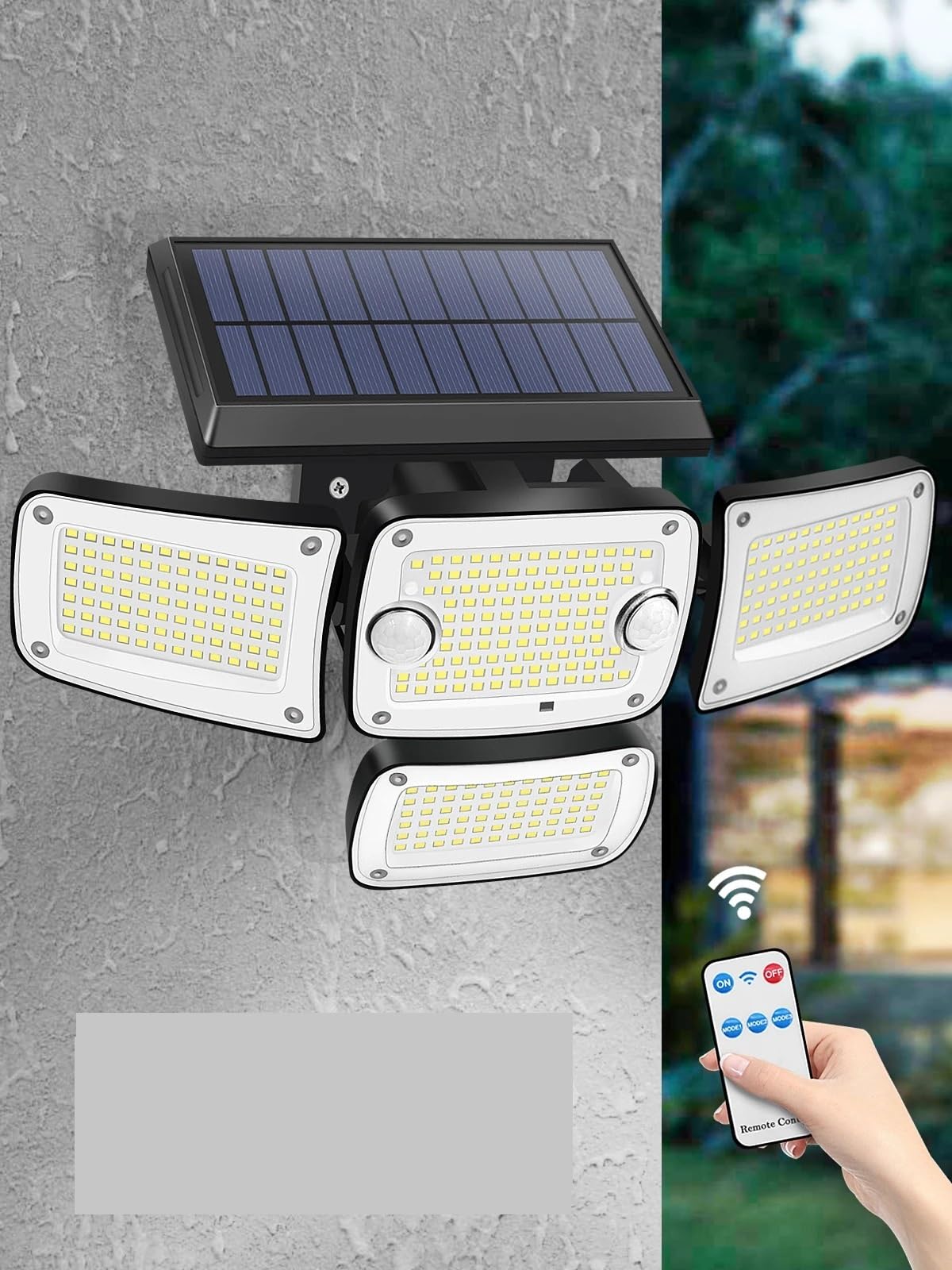 Reflektory zewnętrzne, Solarne lampy zewnętrzne z 4 regulowanymi głowicami IP65 Wodoodporne i 3 tryby 6500 K z pilotem