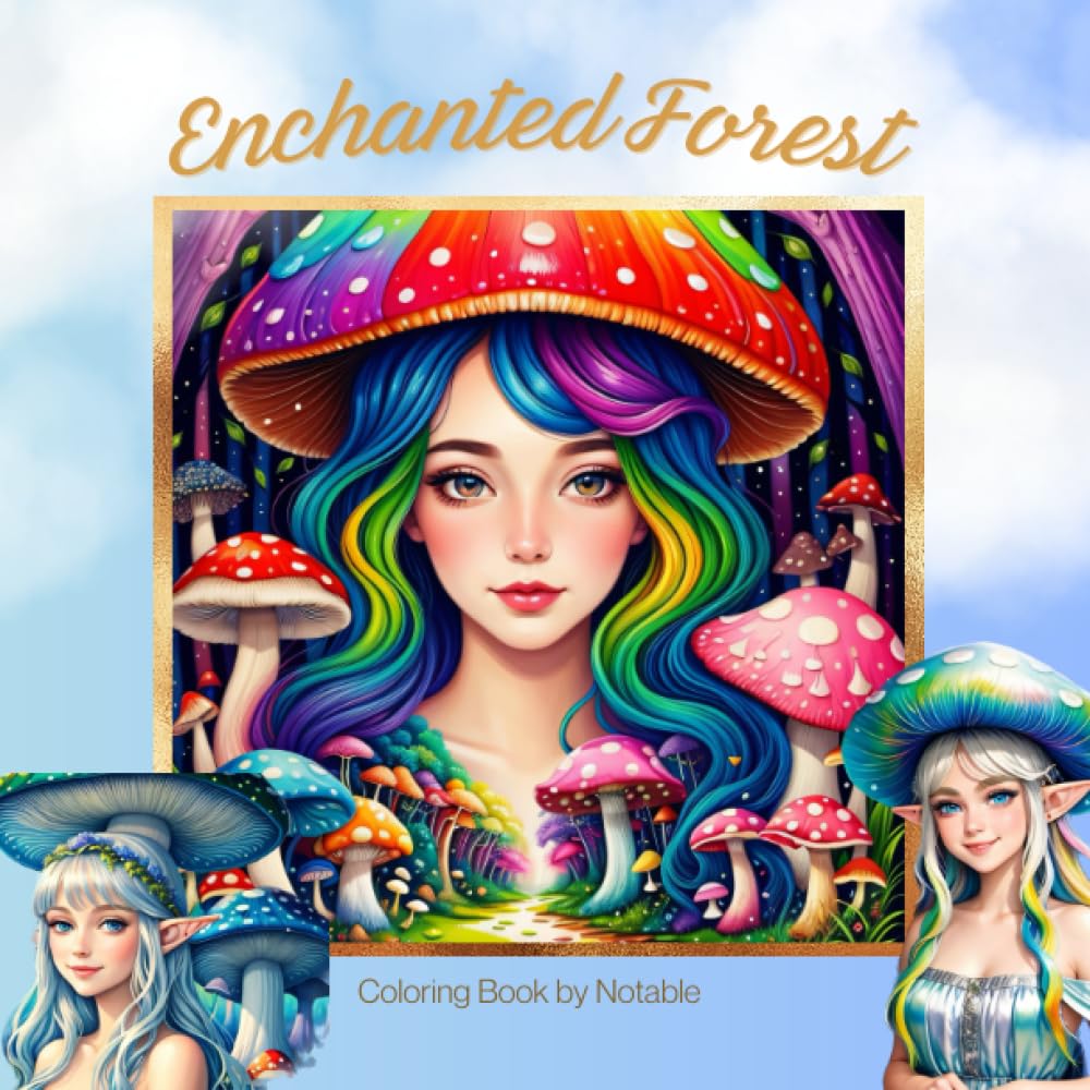 Enchanted Forest Coloring Book: Stunning Elves - Mushroom Girls - Fauns - Sunflower Princesses