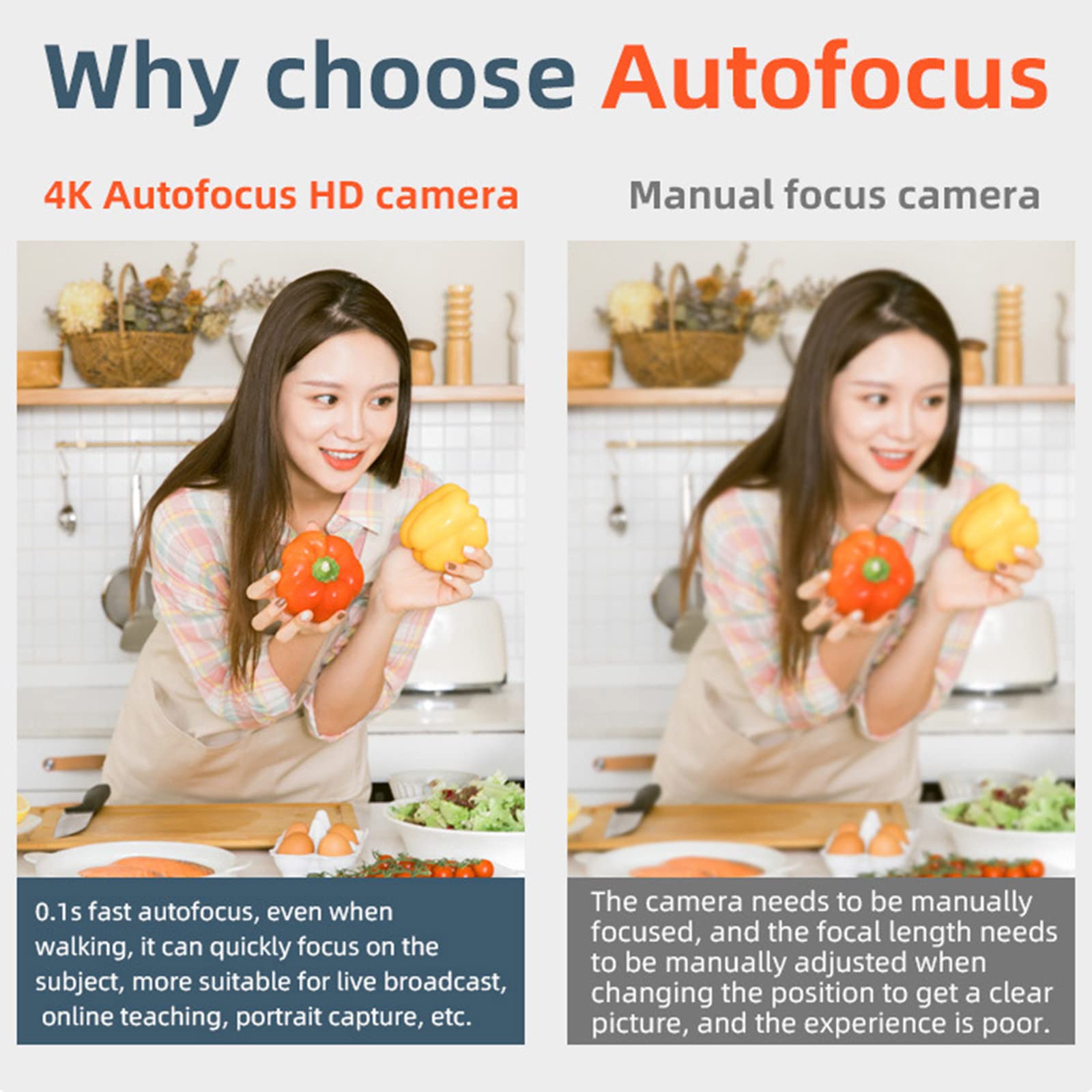Webcam 1K / 2K / 4K, messa a fuoco automatica, 1080p, 4K, rete USB, trasmissione live senza driver, laptop, computer, webcam, supporto con supporto per telefono, per scrivania
