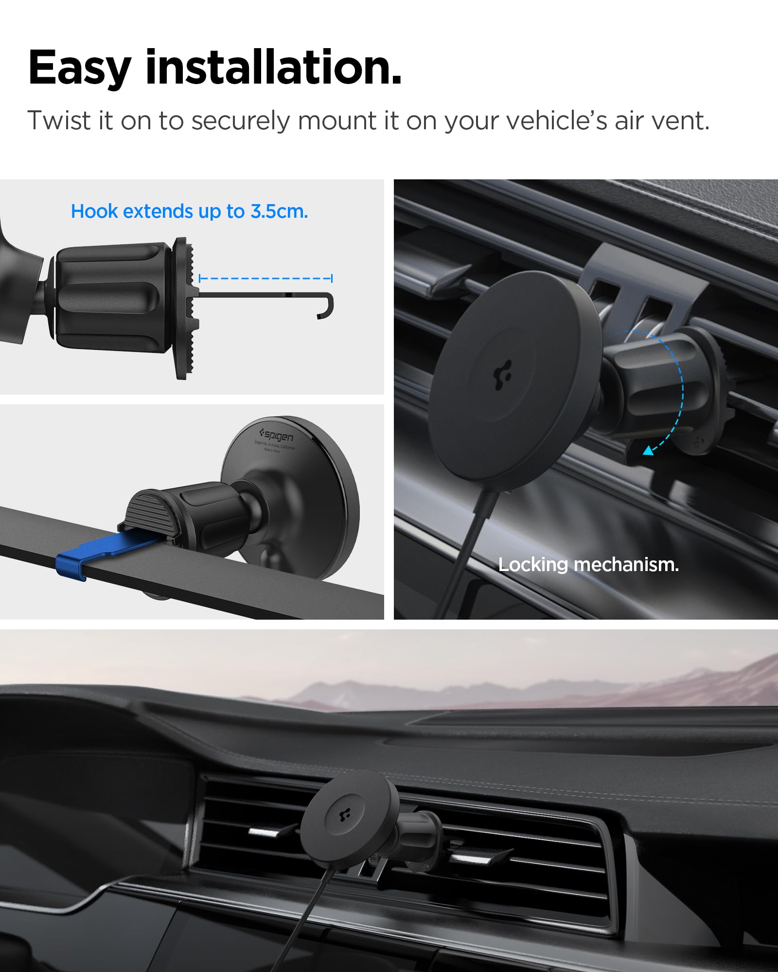 Spigen OneTap Pro 4 Qi2 15W MagSafe Autohalterung mit Ladefunktion【Qi2 Zertifiziert & Lüftungshaken】 Ladegerät, Schellladen, Auto Handyhalterung für iPhone 17/16/15/14/13/12 Pro Max Air Plus Mini