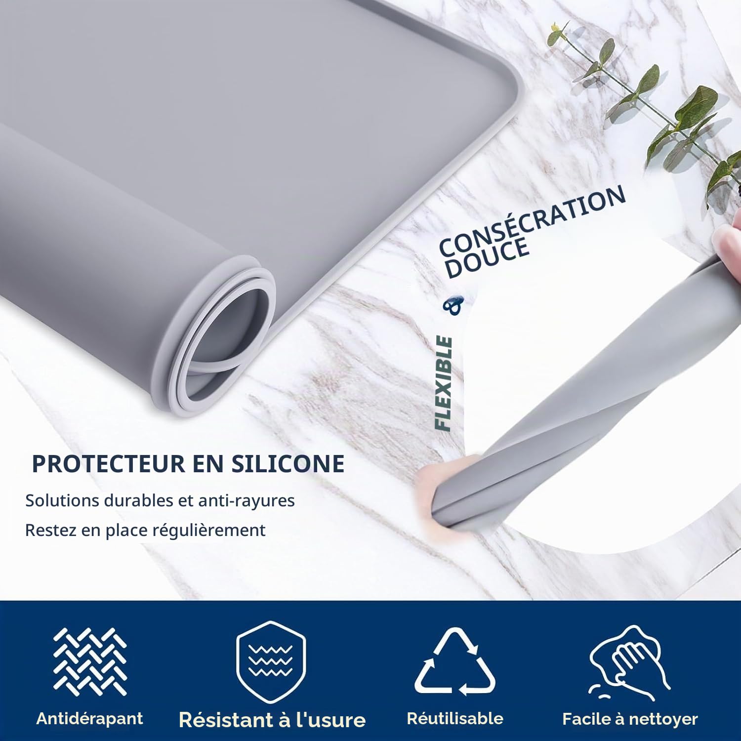 60x60 Housse de machine à laver, tapis antidérapant en silicone pour machine à laver et sèche-linge, coussin de machine à laver pour buanderie, plan de travail de cuisine（Gris）