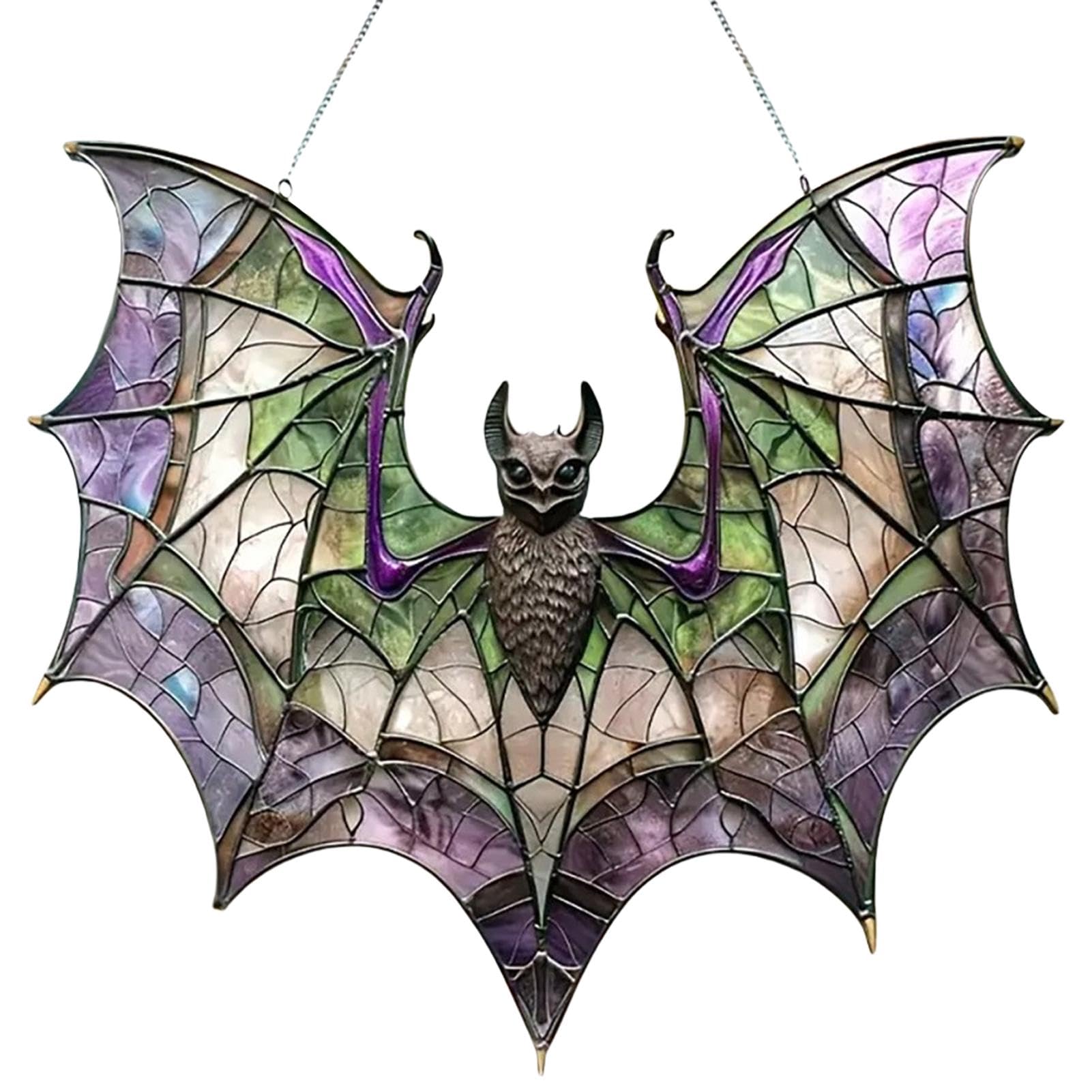 Attrape-lumière D'art De Chauve-Souris En Acrylique-Attrape-Soleil De Chauve -Souris Coloré D'halloween, Vitrail Suspendu Arc-en- Attrape-Soleil Pour Patio, Cour, Maison, Jardin, Mur