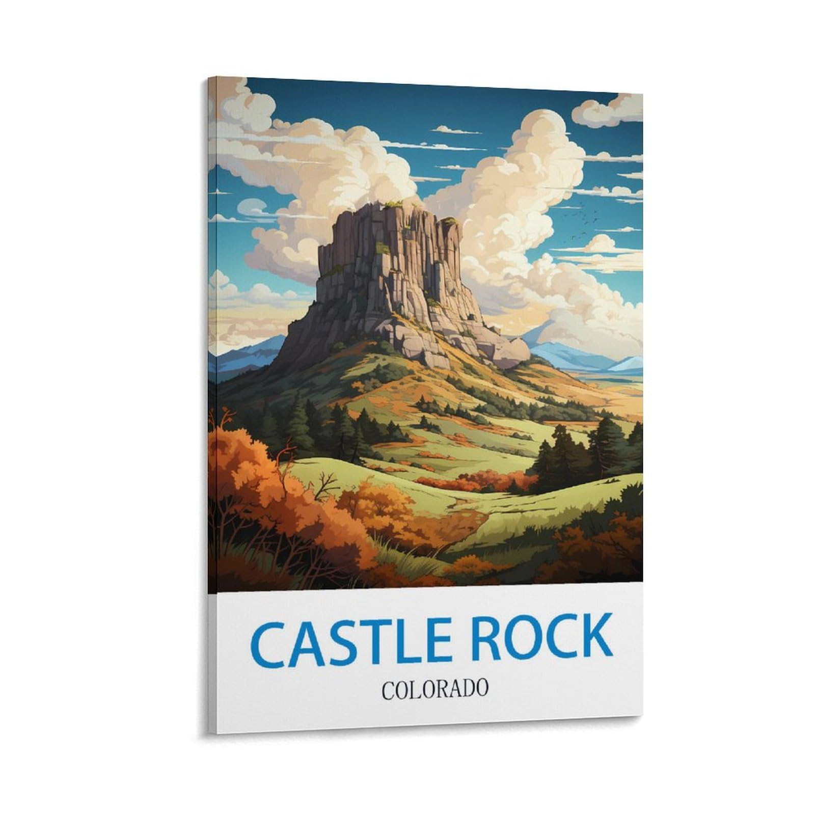 UnNiQ Castle Rock Colorado Vintage Travel Poster 24x36inch(60x90cm) Canvas Painting Wall Art, Wall Decor Pictures Prints for Living Room Bedroom