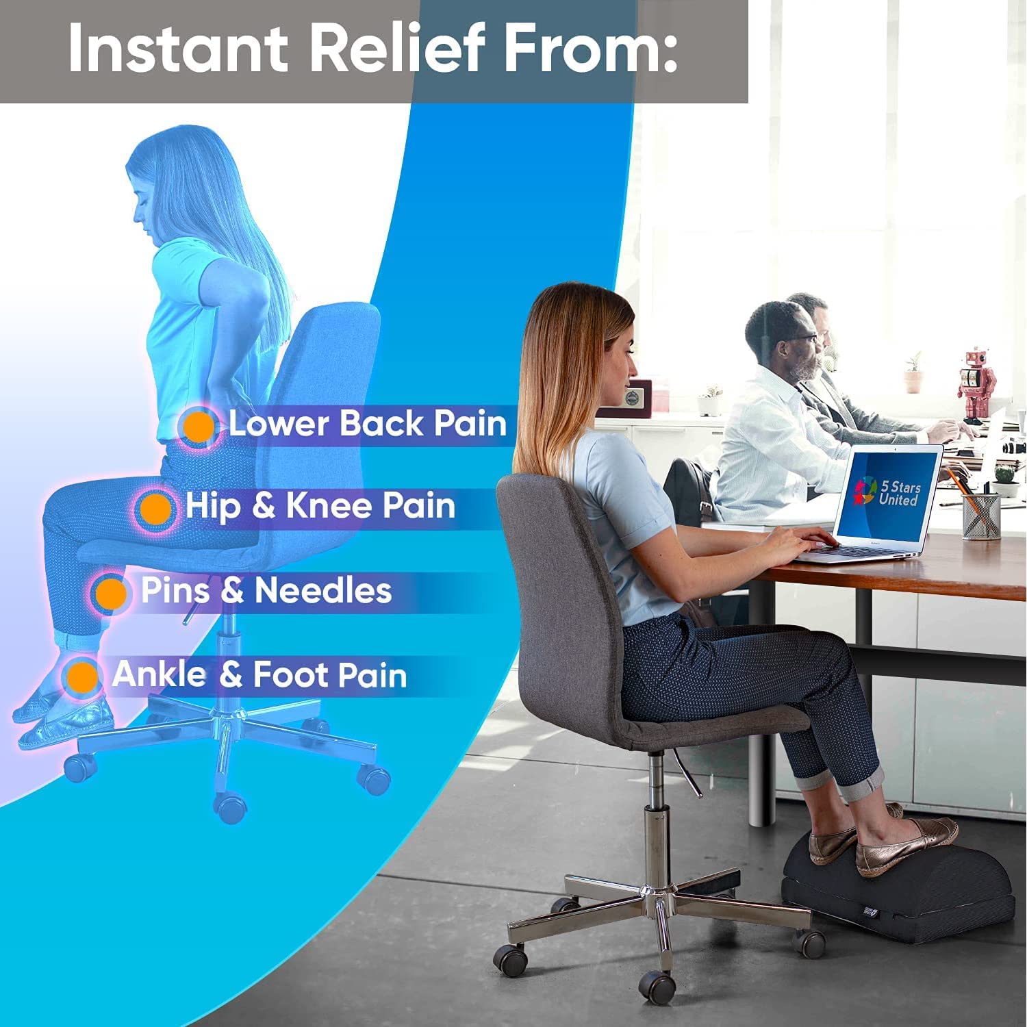 Foot Rest for Under Desk at Work Adjustable Foam Footrest for Office