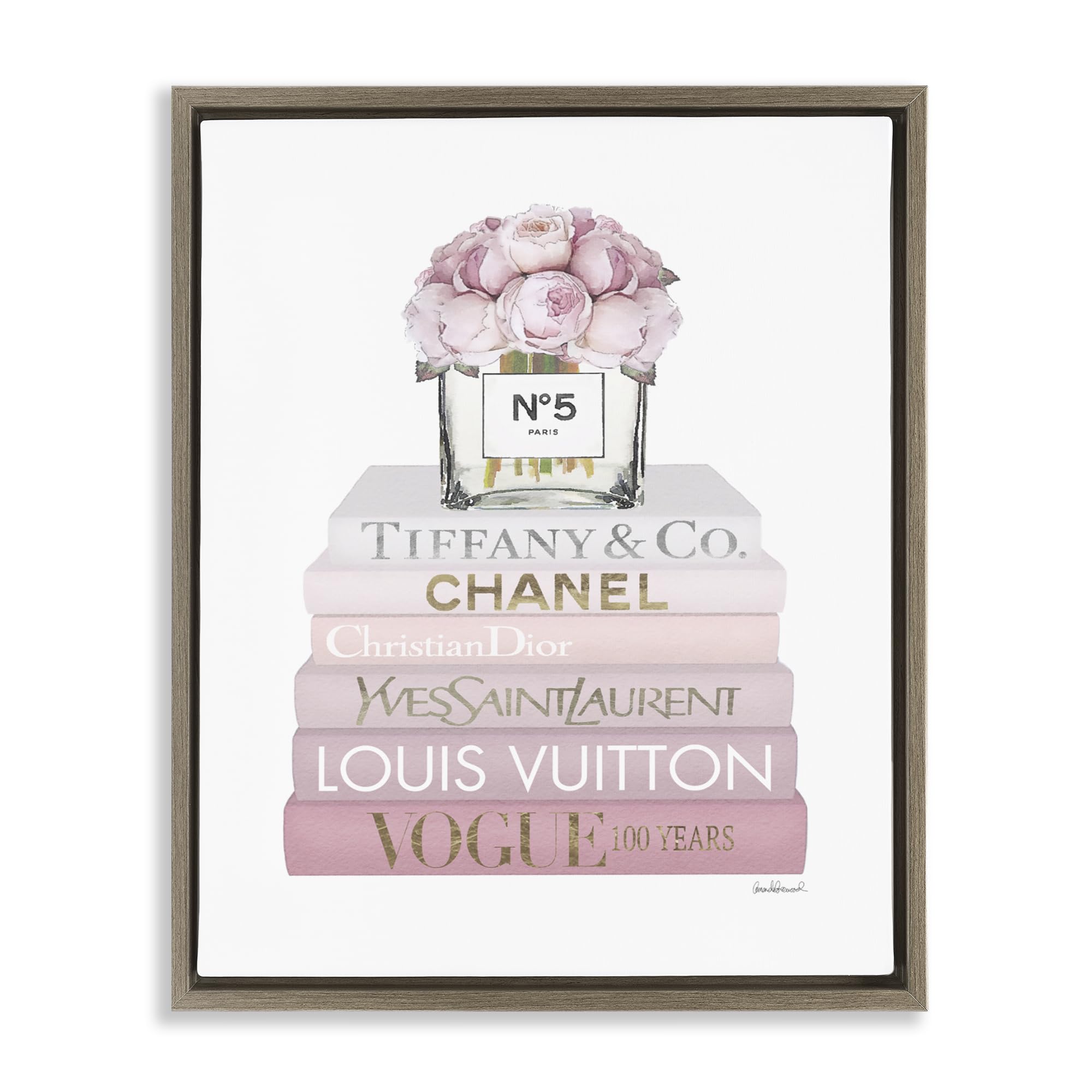 Pink Rose Bouquet Bookstack Glam, 16 x 20 Inch Canvas in Floater Frame