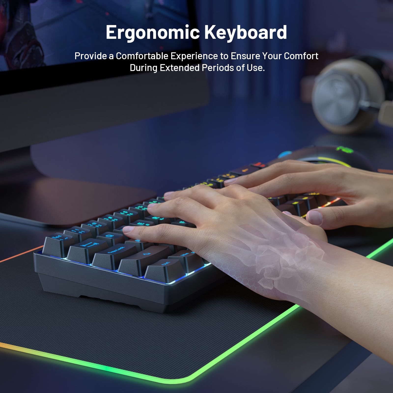 Snpurdiri - Combo de teclado y mouse para juegos 60% inalámbrico, batería recargable con retroiluminación LED de 2000 mAh, teclado de membrana pequeña pero sensación mecánica + ratones RGB populares