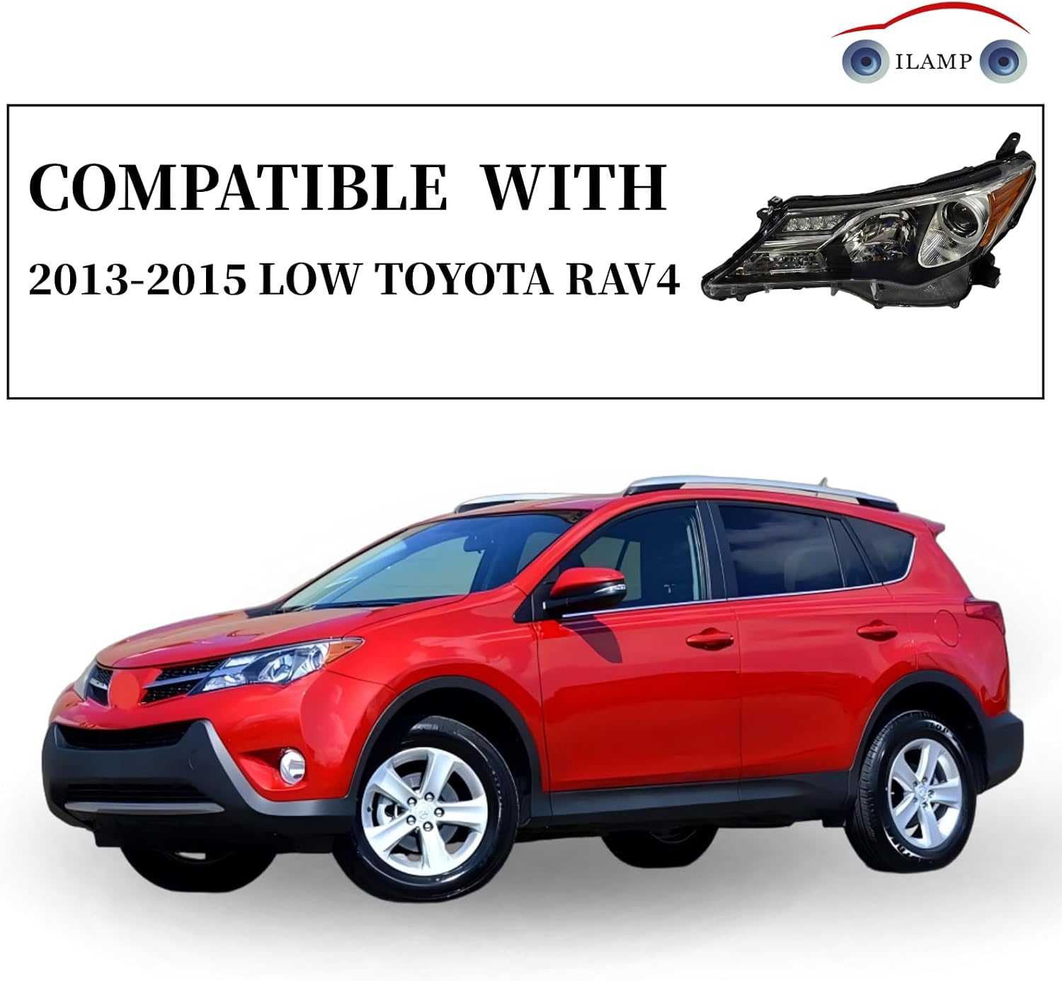 Headlight Fit For 2013 2014 2015 Toyota Rav4 Factory OE Style Projector Headlamp Replacement (Left Driver) LH 81150-0R042 RV140A02L