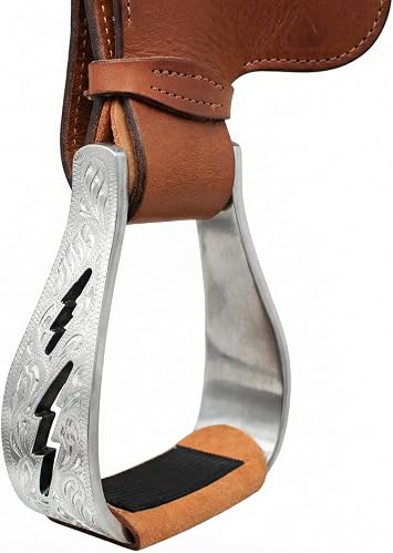 CHALLENGER Horse Western Aluminum Engraved Lightning Bolt Cut-Out Saddle Stirrups 51208