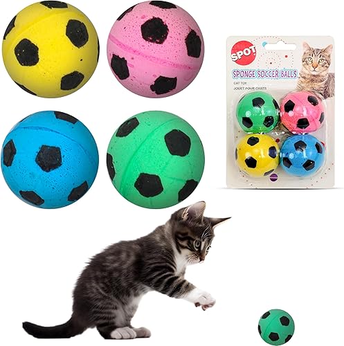 Miniatura 1 de SPOT Pelota de fútbol de esponja para gatos, juguete de peluche interactivo y colorido, divertido para gatos y gatitos para batear y perseguir,