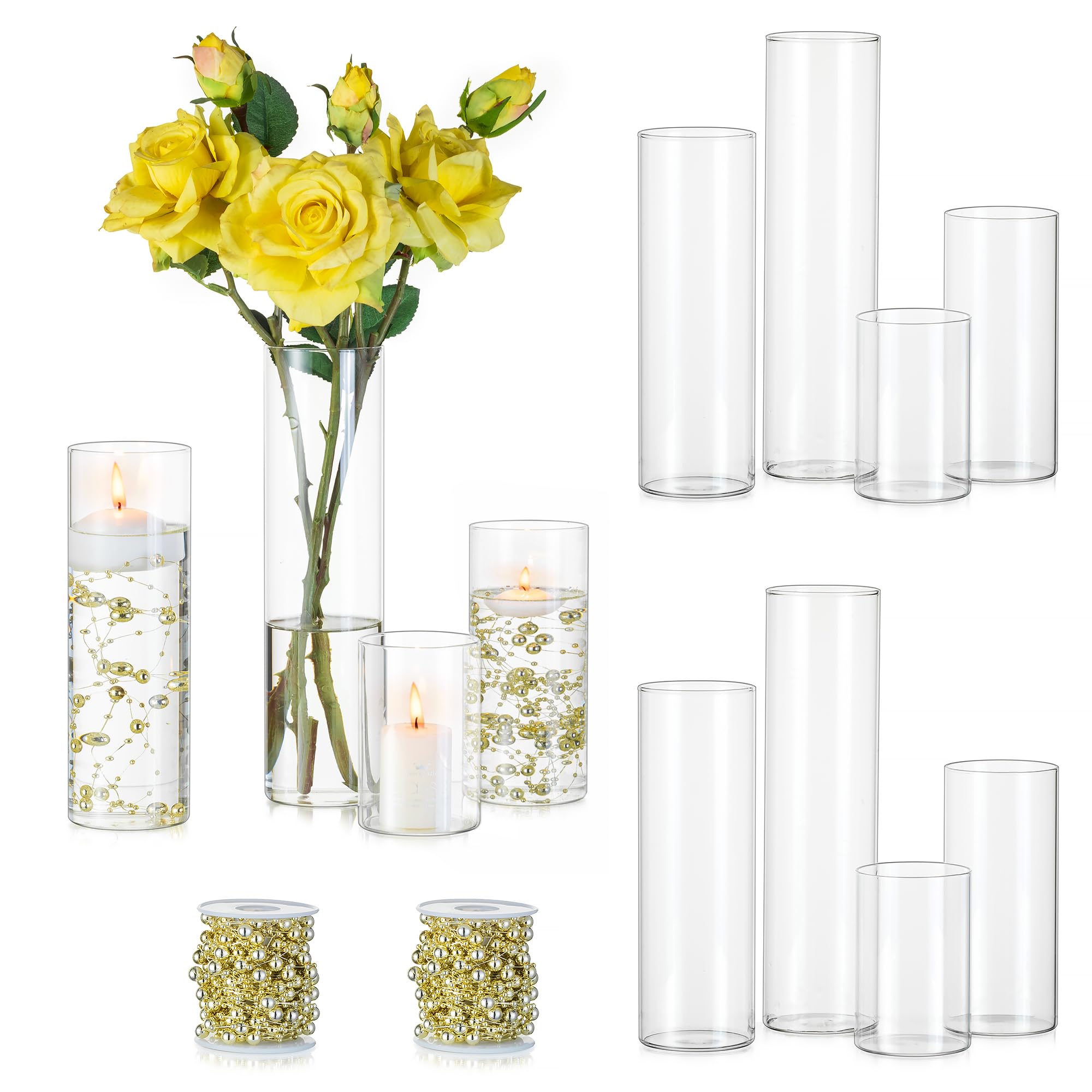 Vases cylindriques en verre pour bougies flottantes pour sublimer une table de mariage vide