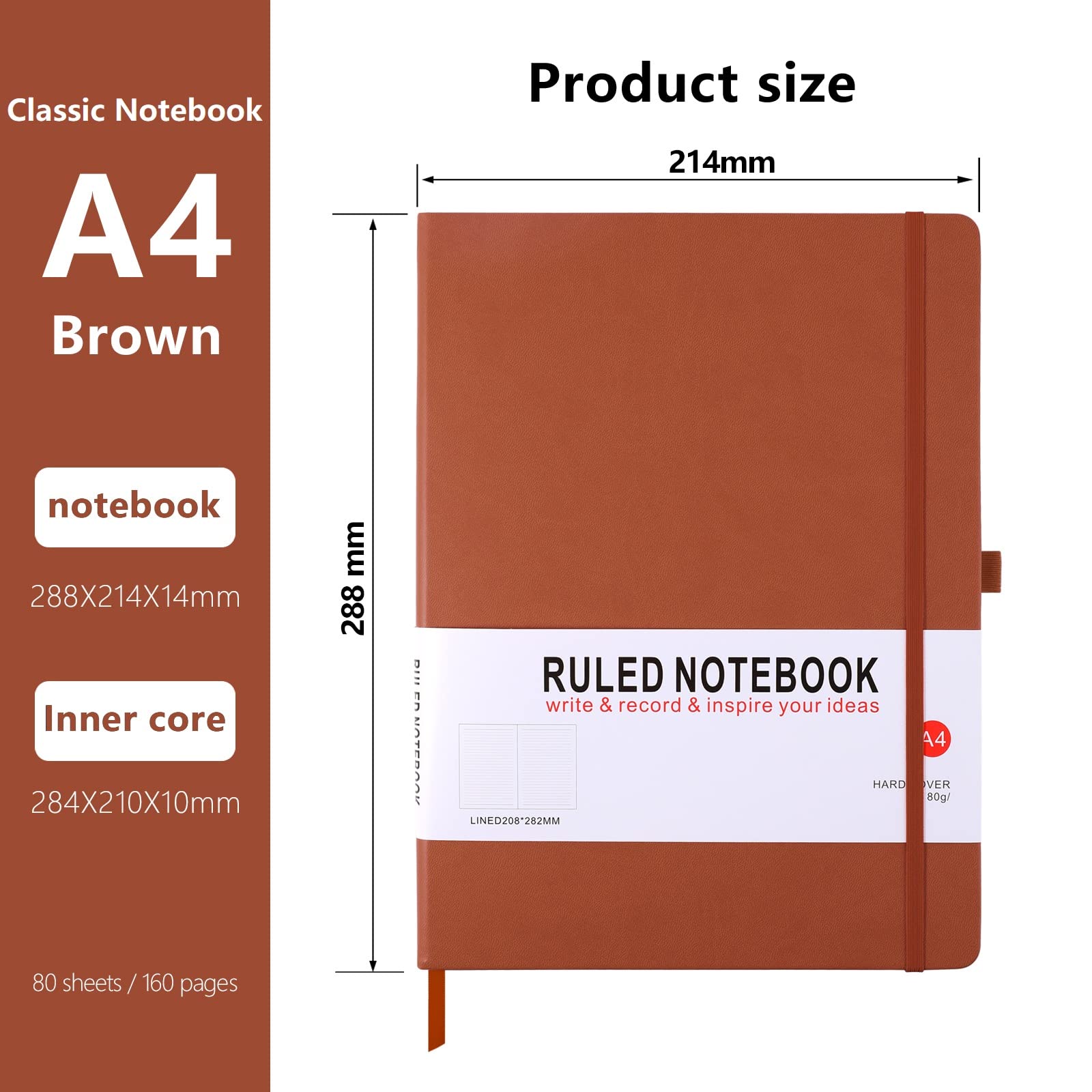 A4 Notebook, Notebook A4 Journal Notebook Hardcover Notepad with Bookmark Composition Notebooks, Pen Loop - Image 2
