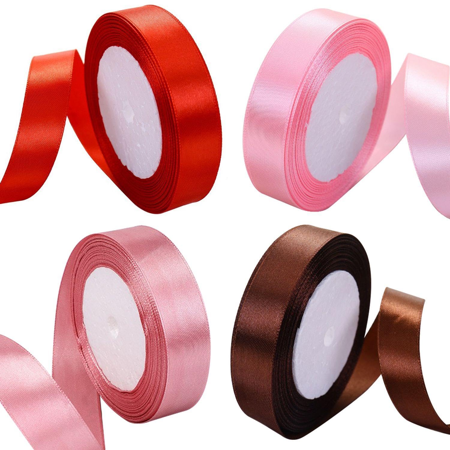 Eowvisn Claret 4 Rolls Of Wrapping Ribbon, Gift Ribbon Decoration, Diy Gift Wrapping Decorative Ribbon, Gift Fabric Ribbon, Ribbon Decoration