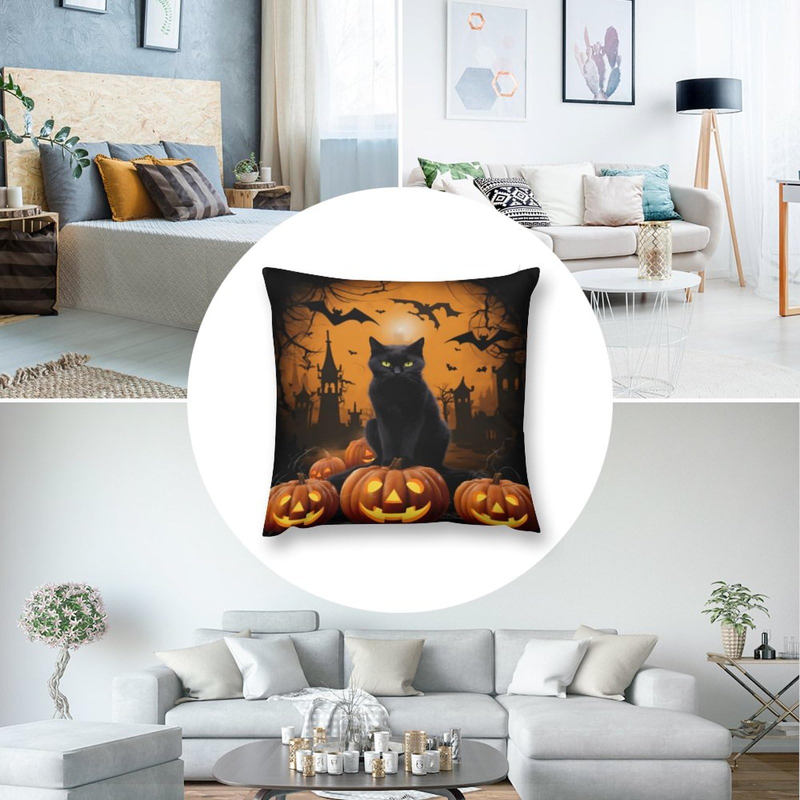 Resistente Luz UV Juego De 4 Fundas De Cojín Decorativas De Otoño De 45 X 45 Cm, Fundas De Almohada Con Diseño De Calabaza Y Hoja De Arce En Acuarela De 45